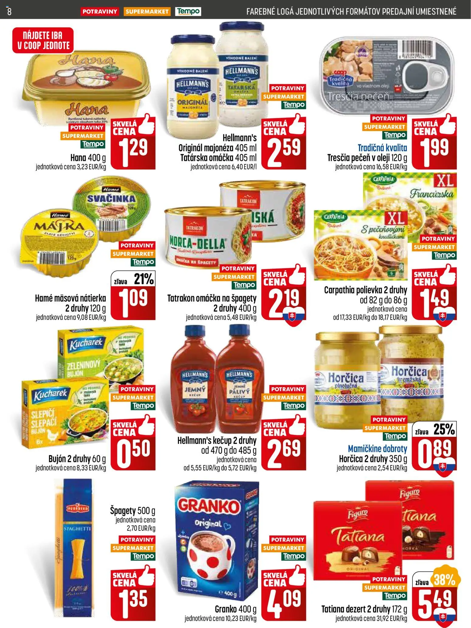 Nové COOP Jednota akcie – leták je platný od 22.01.2026 | Strana: 8 | Produkty: Tatárska omáčka, Omáčka, Granko, Špagety