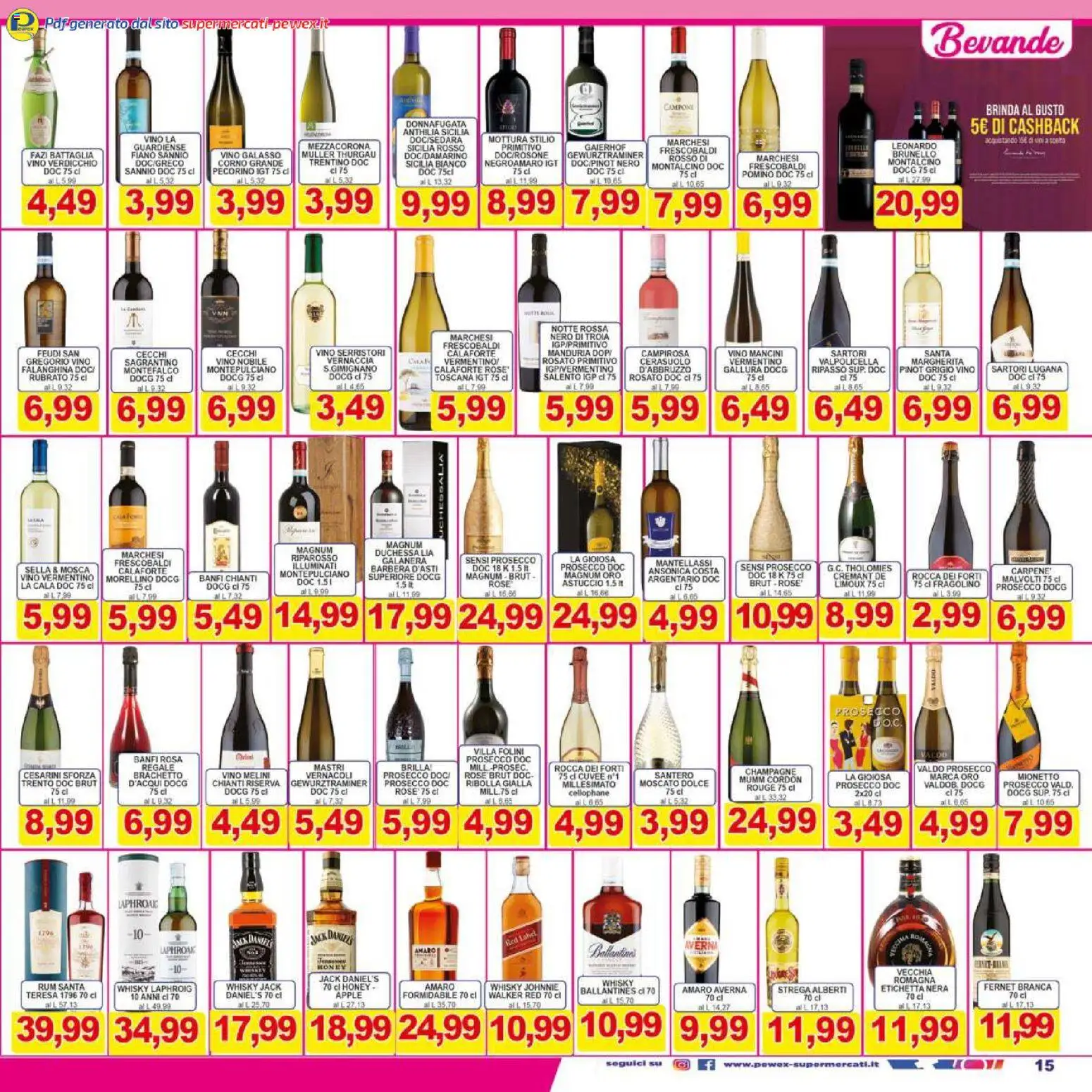 Volantino Pewex del 27.03.2026 | Pagina: 15 | Prodotti: Prosecco, Whisky, Vino, Rum