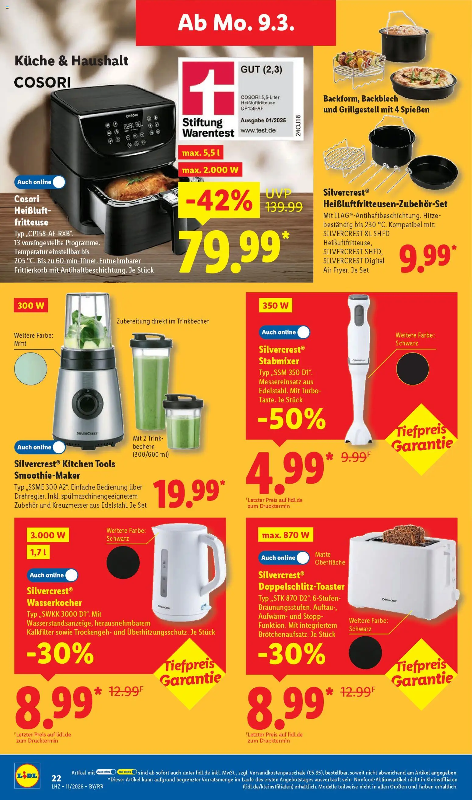 Lidl Prospekt München – gültig ab 09.03.2026 | Seite: 40 | Produkte: Wasserkocher, Küche, Stabmixer, Heißluftfritteuse