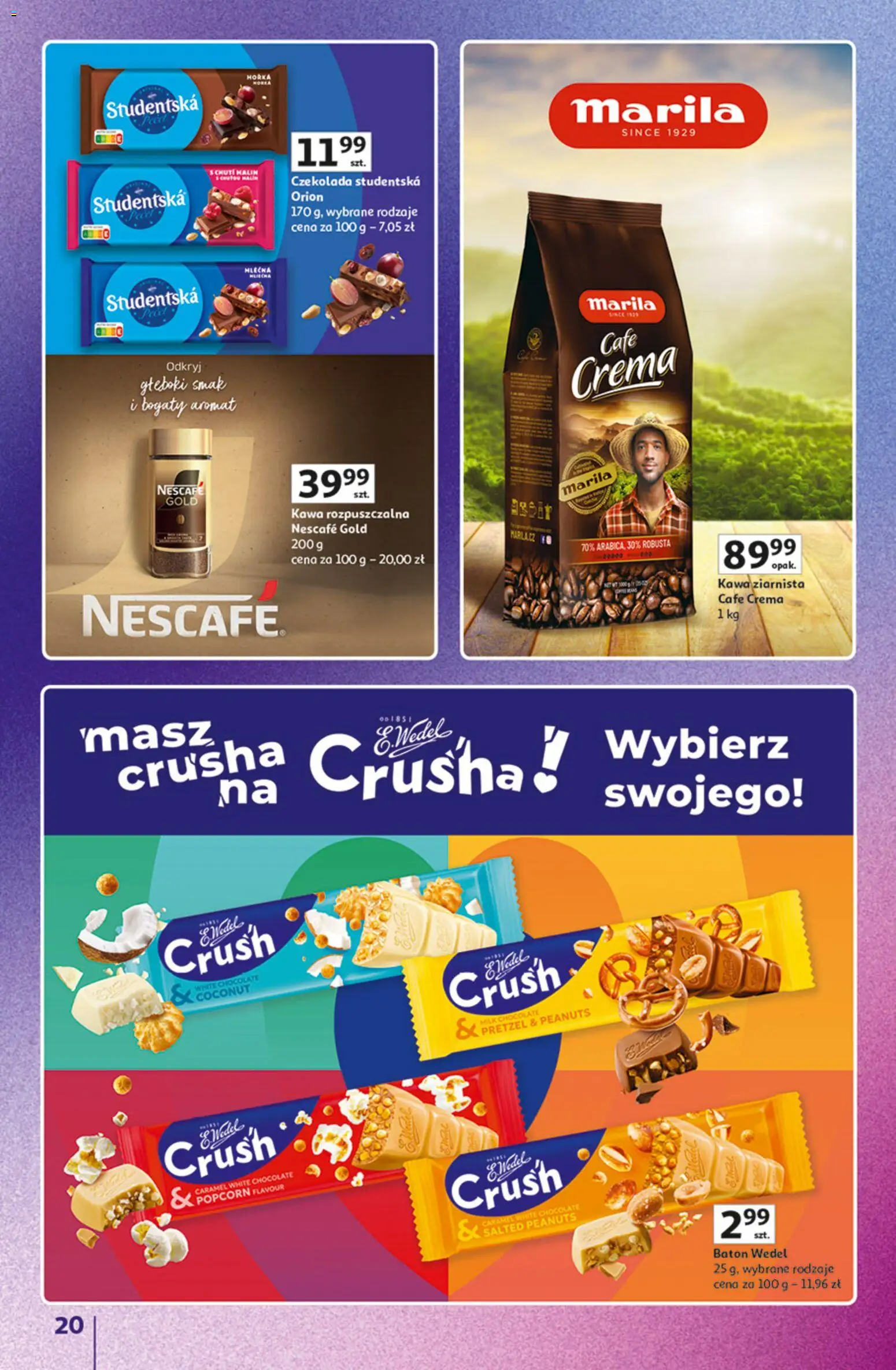 Auchan gazetka - Znane Marki Hipermarket od 23.04.2026 | Strona: 20 | Produkty: Nescafe, Kawa rozpuszczalna, Baton, Kawa