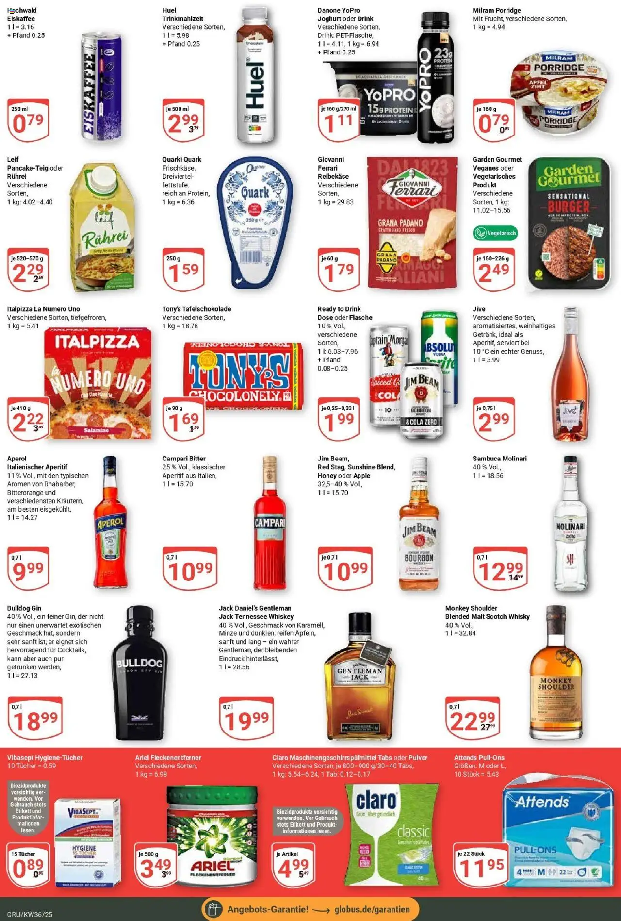 Globus prospekt Grünstadt	 – gültig ab 01.09.2025 | Seite: 5 | Produkte: Jim beam, Quark, Burger, Sambuca molinari