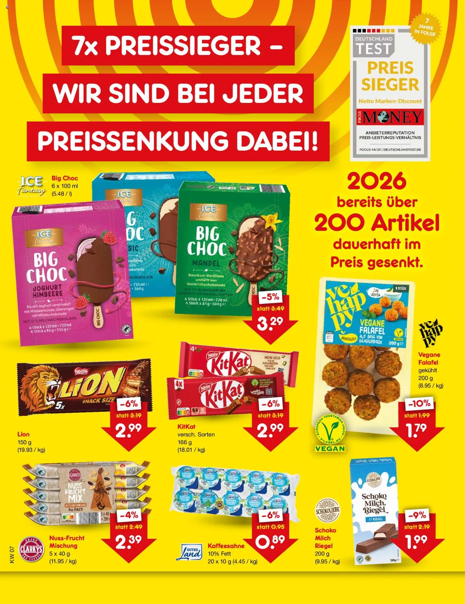 Netto Marken-Discount Preissenkung auf Dauer – gültig ab 16.02.2026 | Seite: 1 | Produkte: Milch, Joghurt, Schokolade, Himbeere