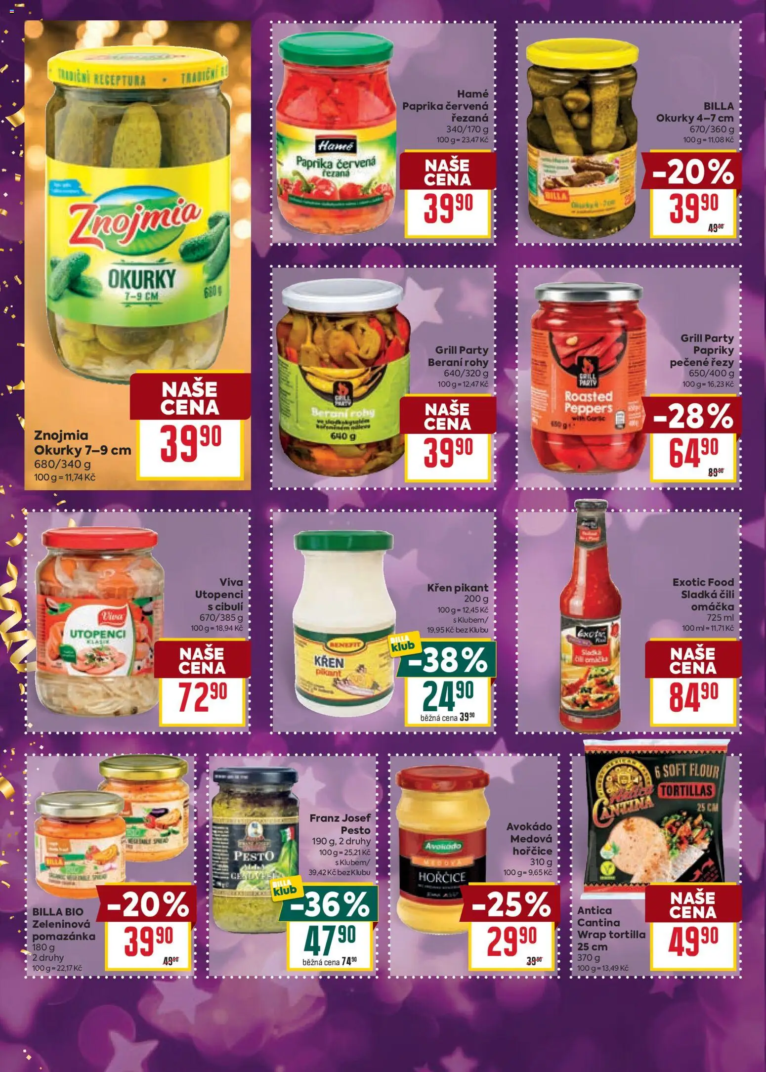 Billa Velký leták od 27.12.2025 | Strana: 14 | Produkty: Křen, Okurky, Hořčice, Tortilla