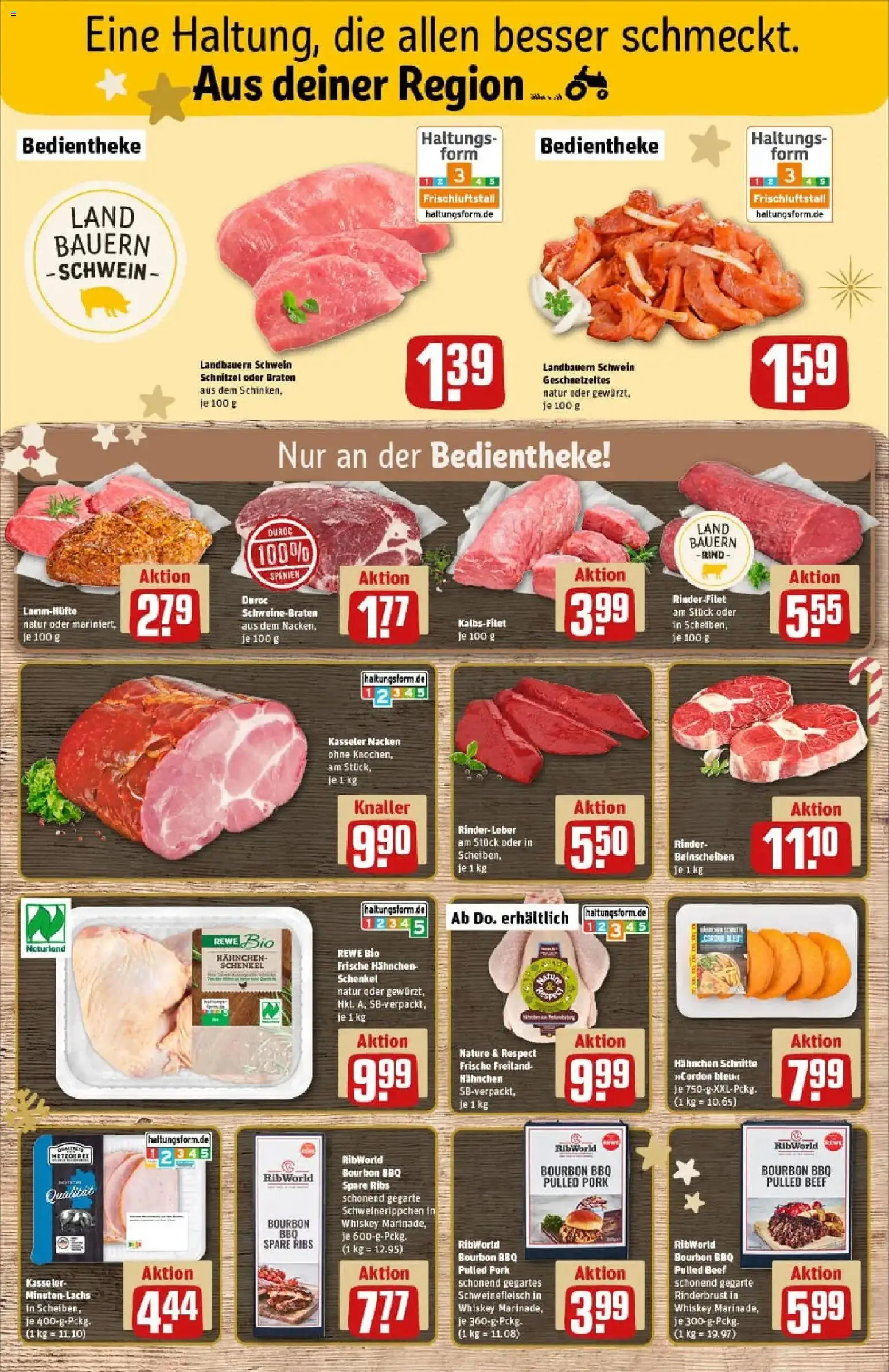 Rewe prospekt Giengen An Der Brenz	 – gültig ab 07.12.2025 | Seite: 8 | Produkte: Hahnchen, Kasseler nacken, Schweinefleisch, Bourbon
