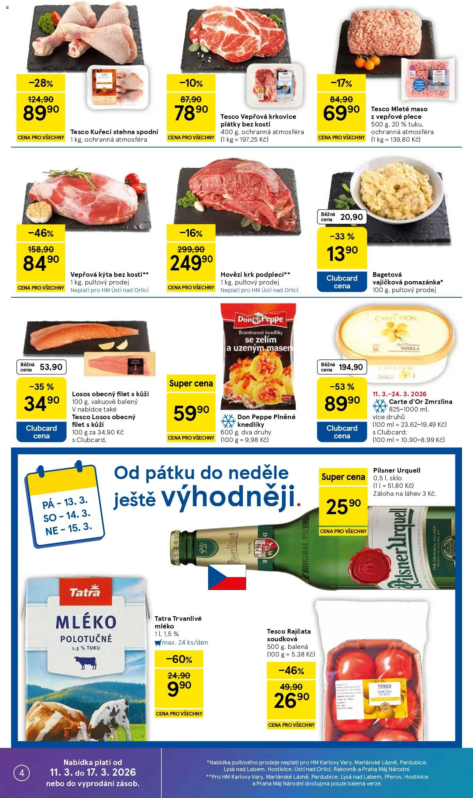 Tesco leták - Hypermarket od 11.03.2026 | Strana: 4 | Produkty: Hovězí, Carte D'Or zmrzlina, Rajčata, Láhev