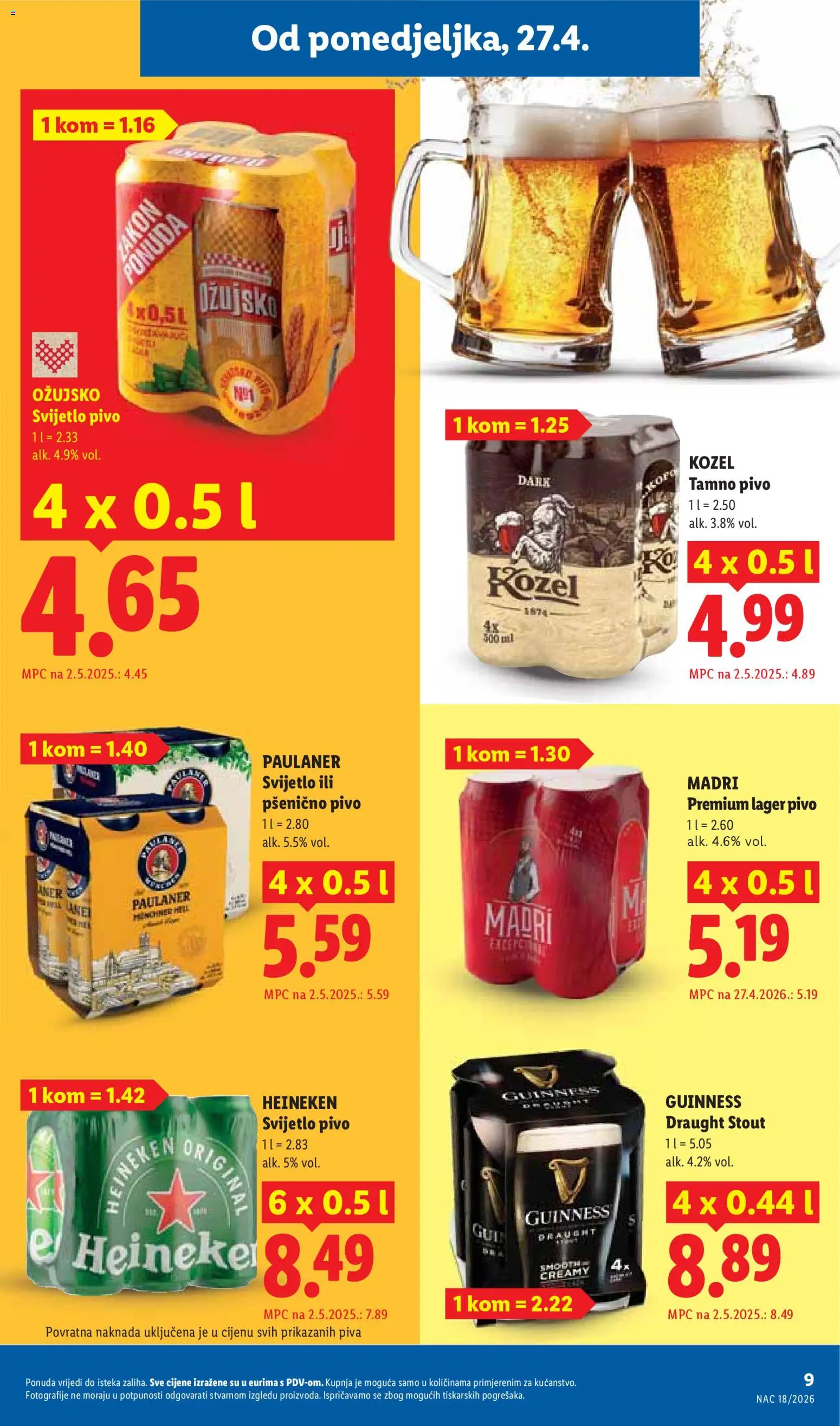 Lidl katalog | vrijedi od 27.04.2026 | Stranica: 9 | Proizvodi: Kozel, Pivo, Heineken, Ožujsko