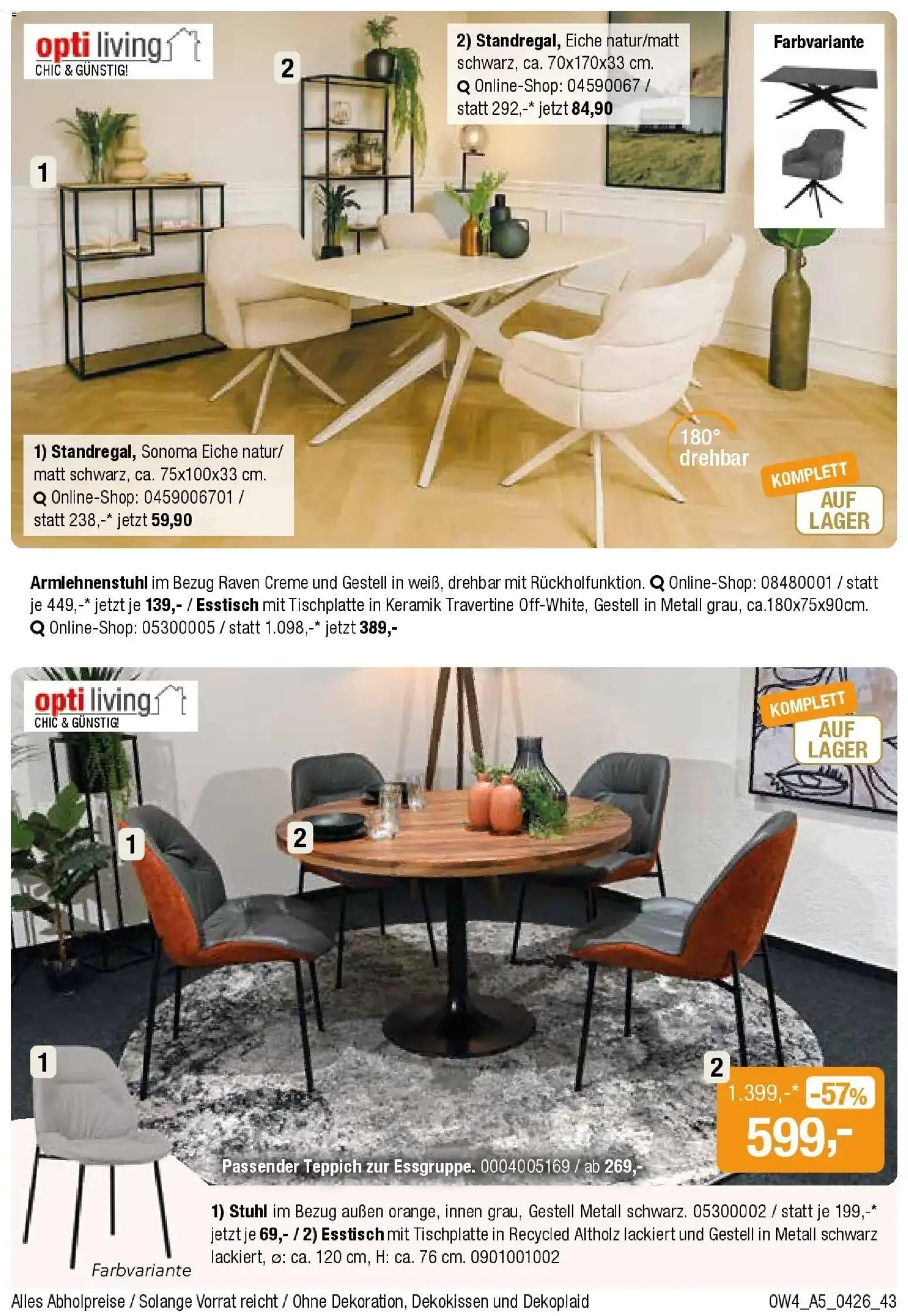 Angebote - Für Zuhause-Liebhaber – gültig ab 01.04.2026 | Seite: 43 | Produkte: Esstisch, Stuhl, Teppich, Creme