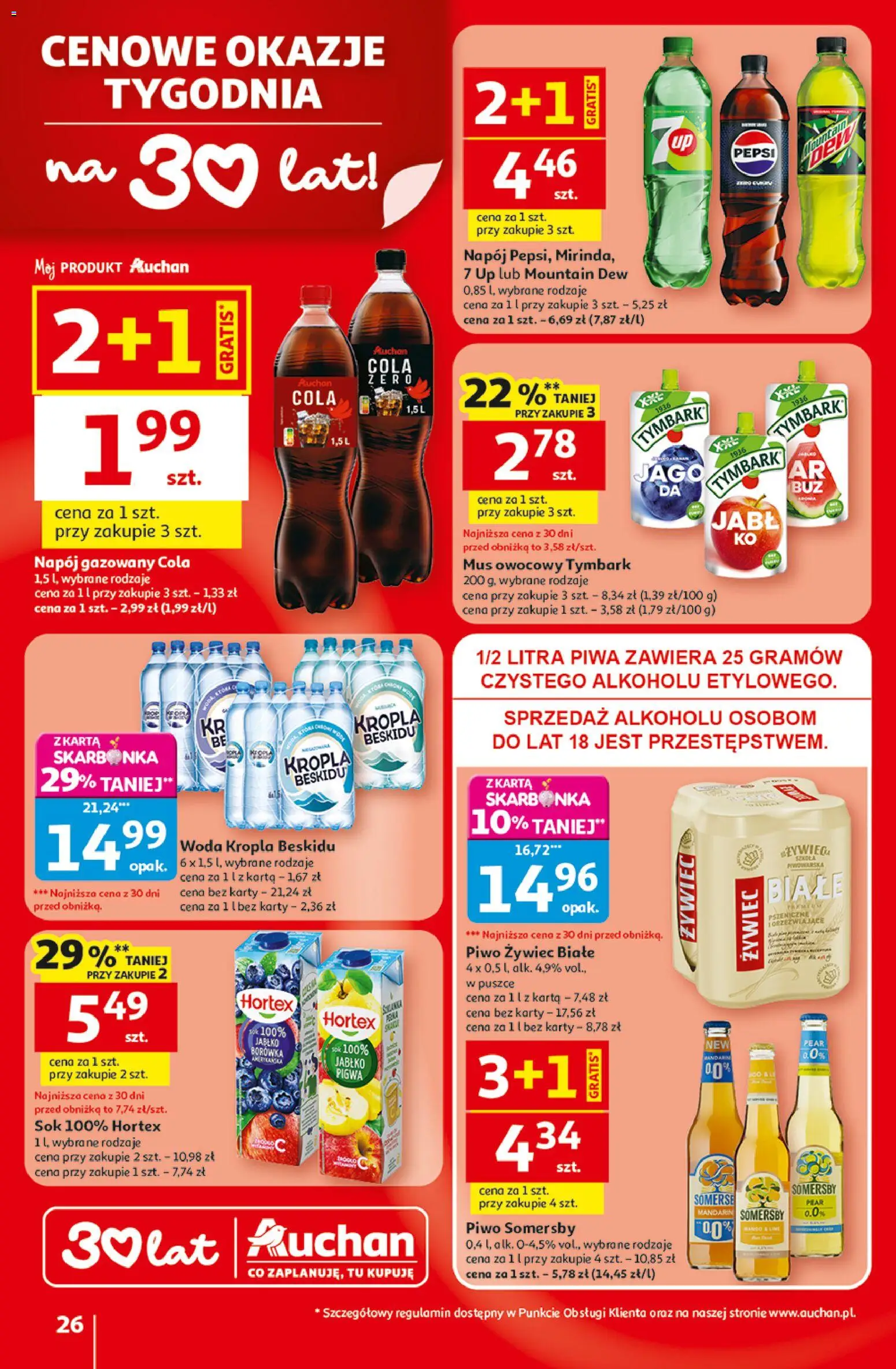 Auchan Gazetka - 30 Lat Hipermarket od 19.02.2026 | Strona: 26 | Produkty: Karta, Piwo, Somersby, Woda