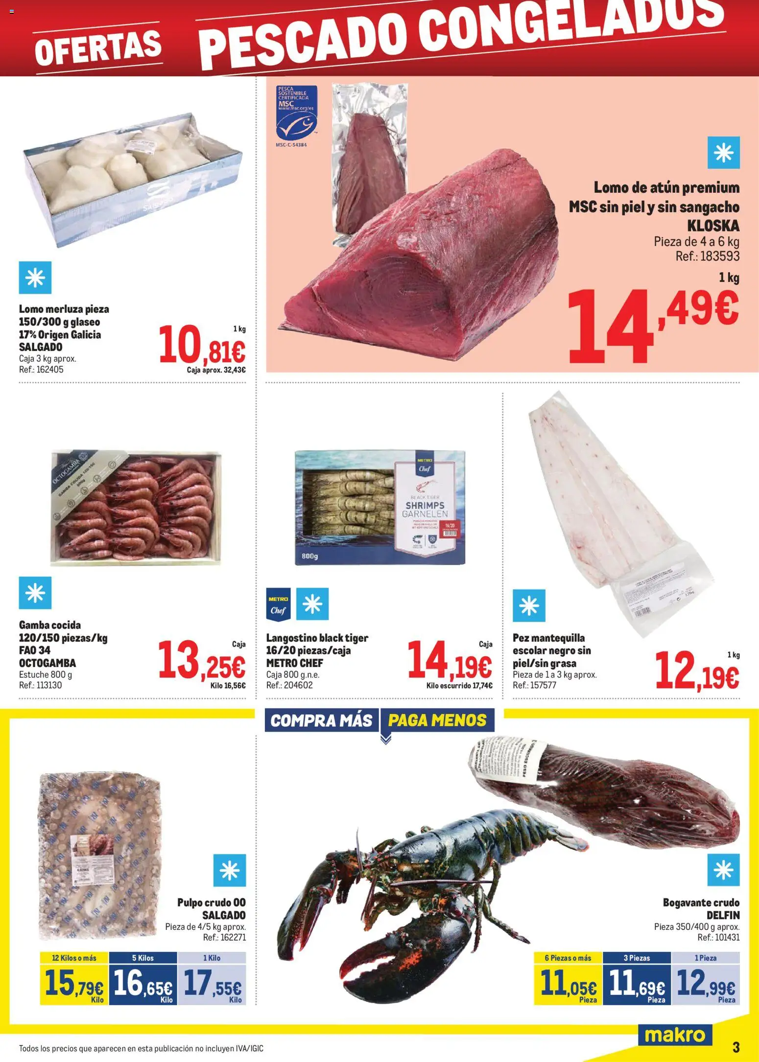 Makro - Precios Centro │ válido desde el 03.11.2025 | Página: 3 | Productos: Pescado, Caja, Langostino, Gamba