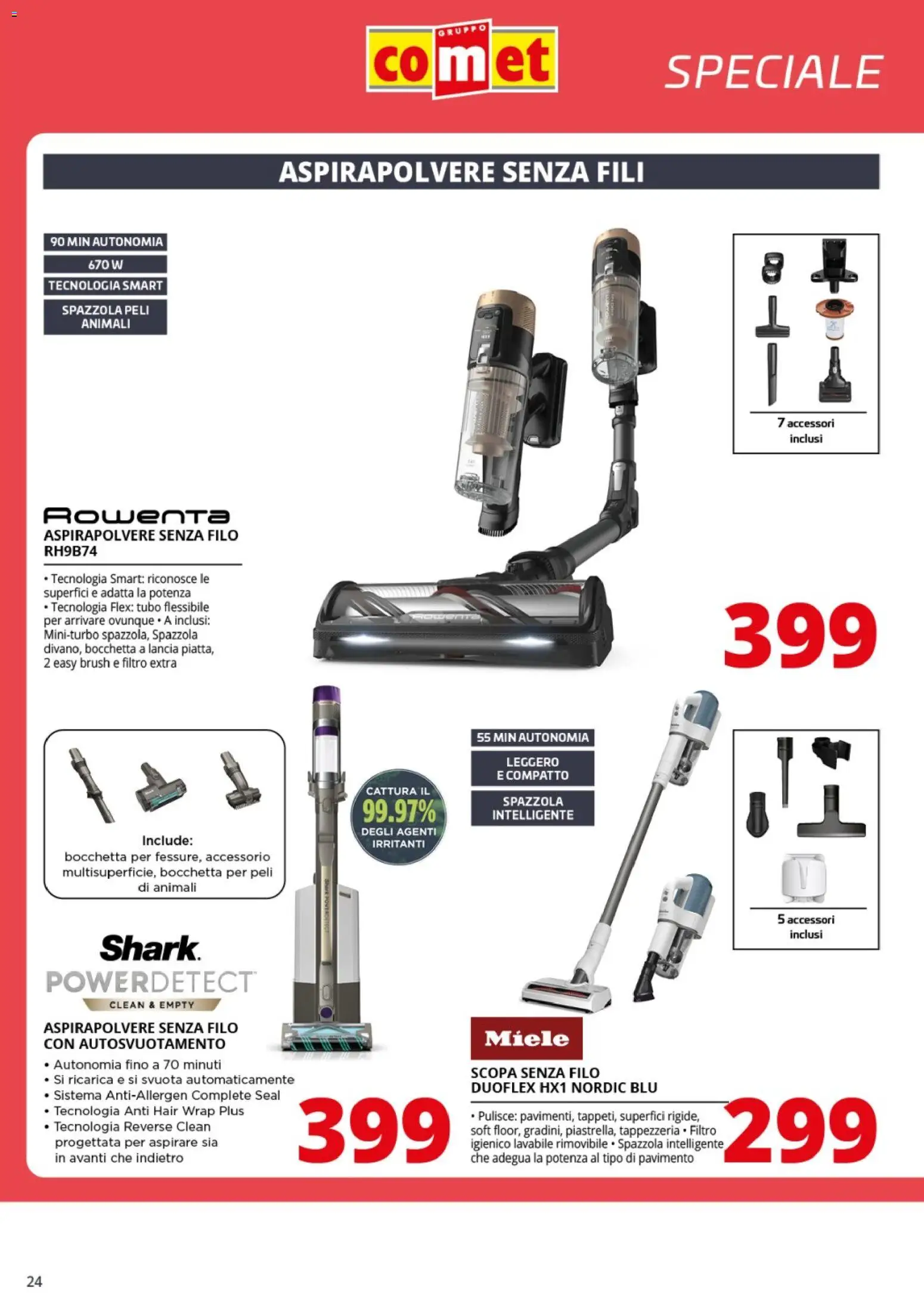 Volantino Comet del 20.03.2026 | Pagina: 24 | Prodotti: Spazzola, Aspirapolvere senza fili, Scopa, Aspirapolvere