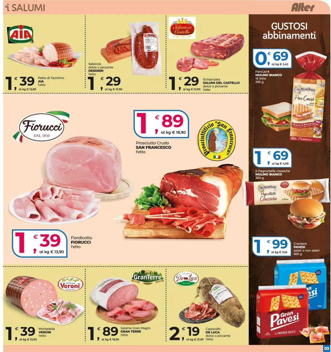 Volantino Alter Discount del 08.08.2025 | Pagina: 3 | Prodotti: Tacchino, Prosciutto, Crackers, Mortadella