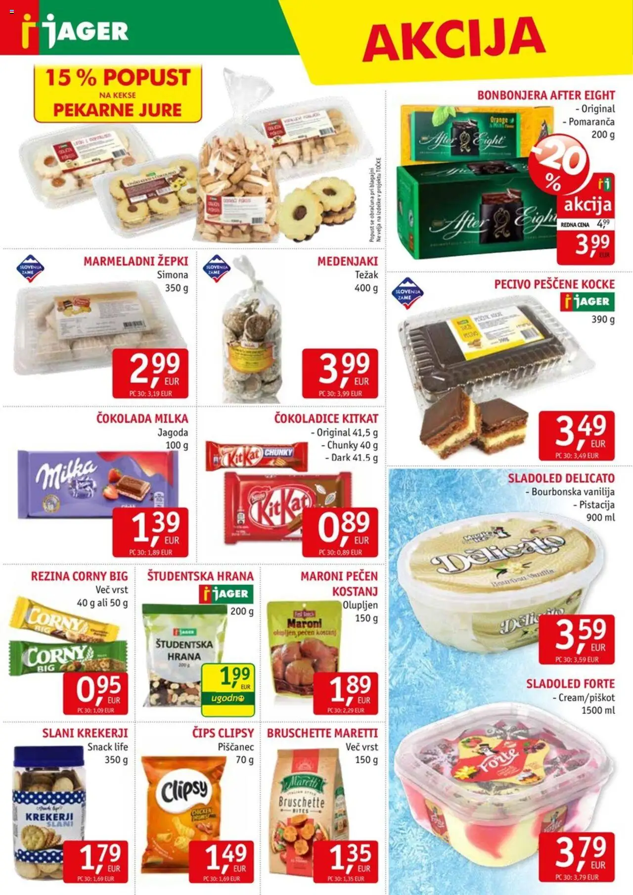 Novi Jager katalog ponudbe – veljaven od 08.10.2025 | Stran: 10 | Izdelki: Slani krekerji, Cokolada, Cips, Sladoled