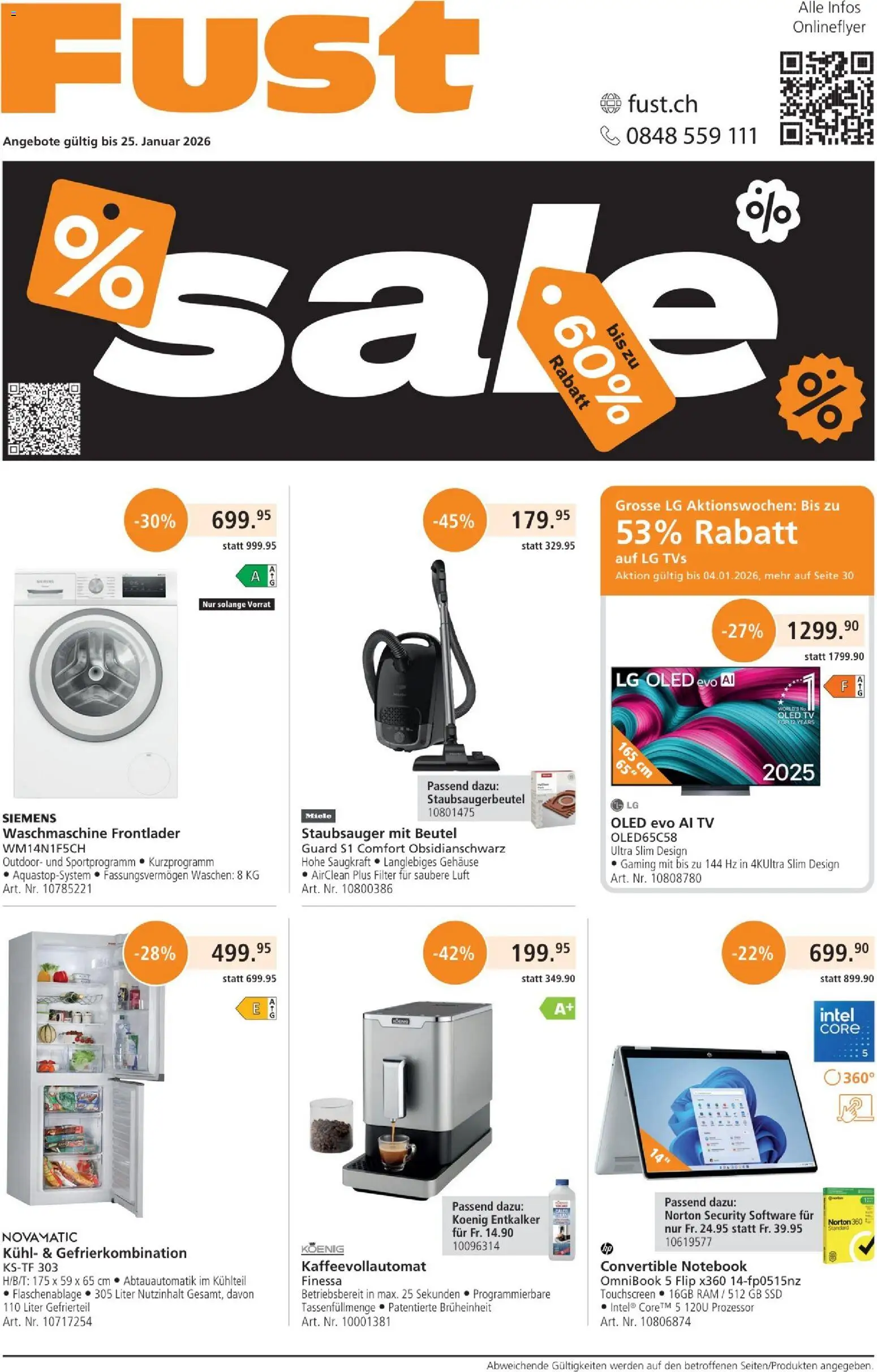 Fust Aktionen – gültig ab 25.12.2025 | Seite: 1 | Produkte: Kaffeevollautomat, Miele, LG, Siemens