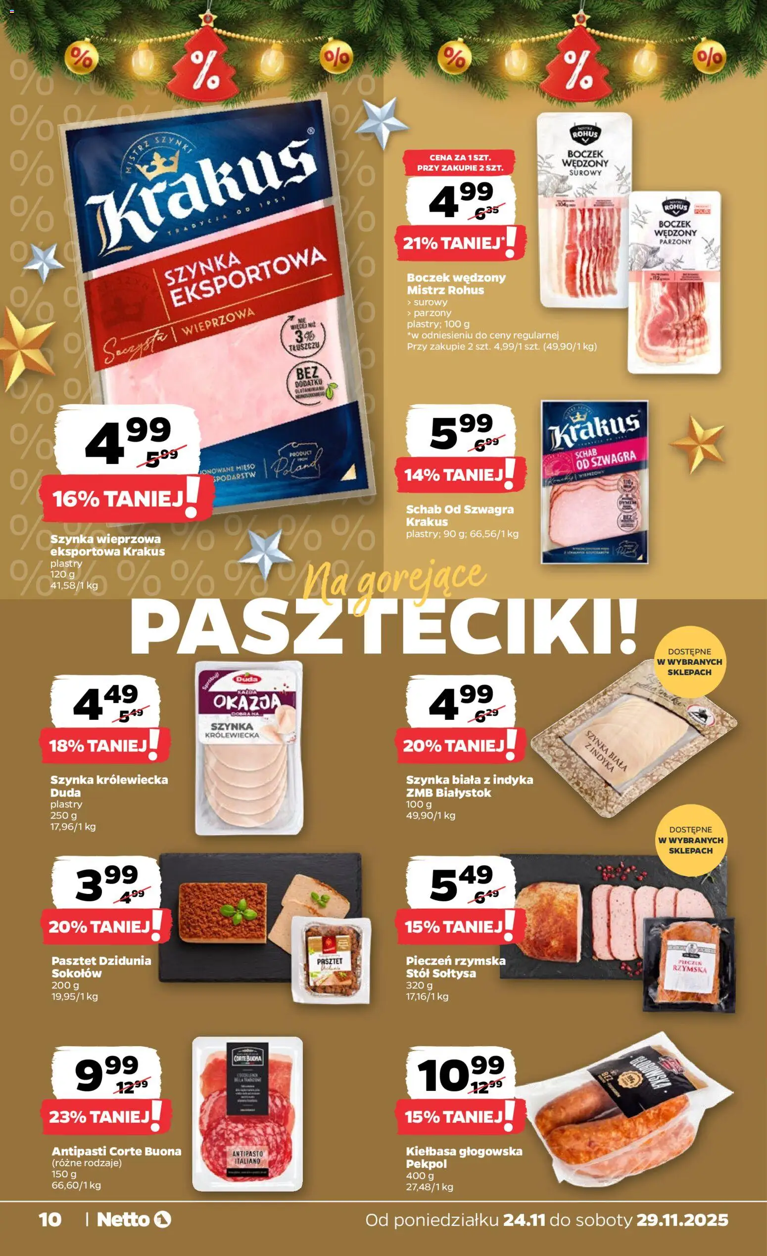 Netto gazetka od 24.11.2025 | Strona: 10 | Produkty: Kiełbasa, Mięso, Boczek wędzony, Boczek