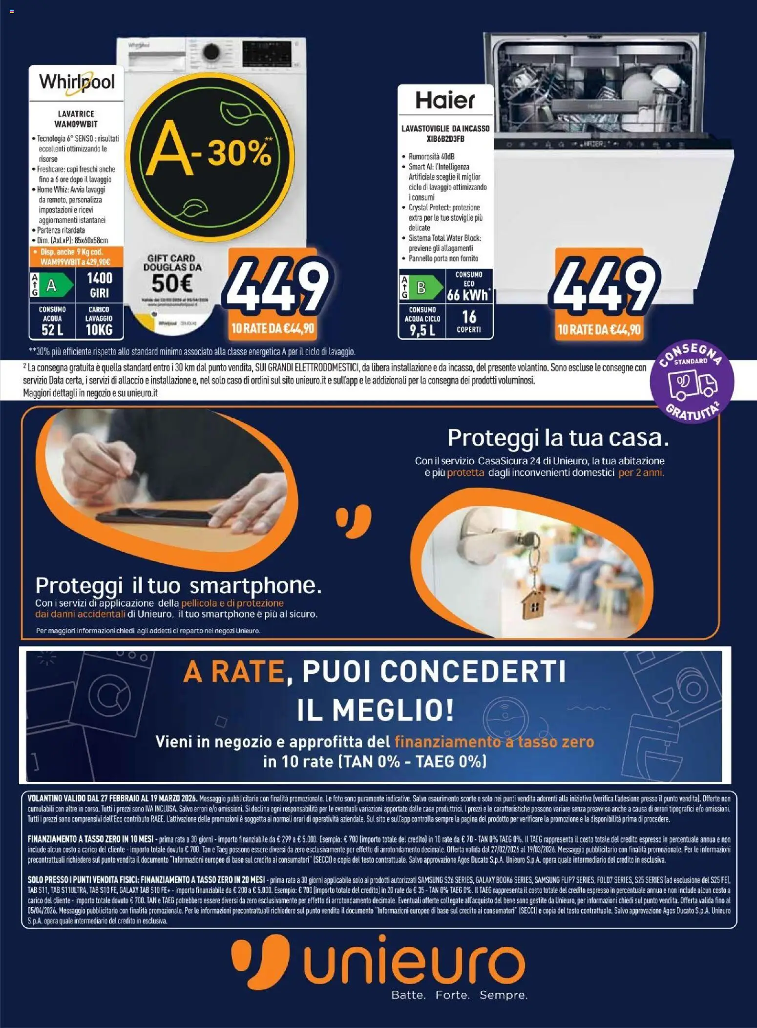 Volantino Unieuro del 27.02.2026 | Pagina: 34 | Prodotti: Lavastoviglie da incasso, Acqua, Smartphone, Samsung
