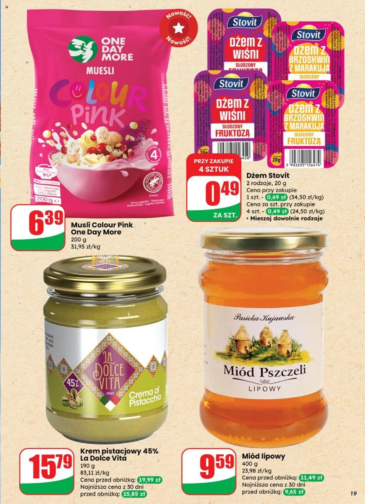 Dino Gazetka od 17.09.2025 | Strona: 19 | Produkty: Miód, Dżem, Musli, Krem