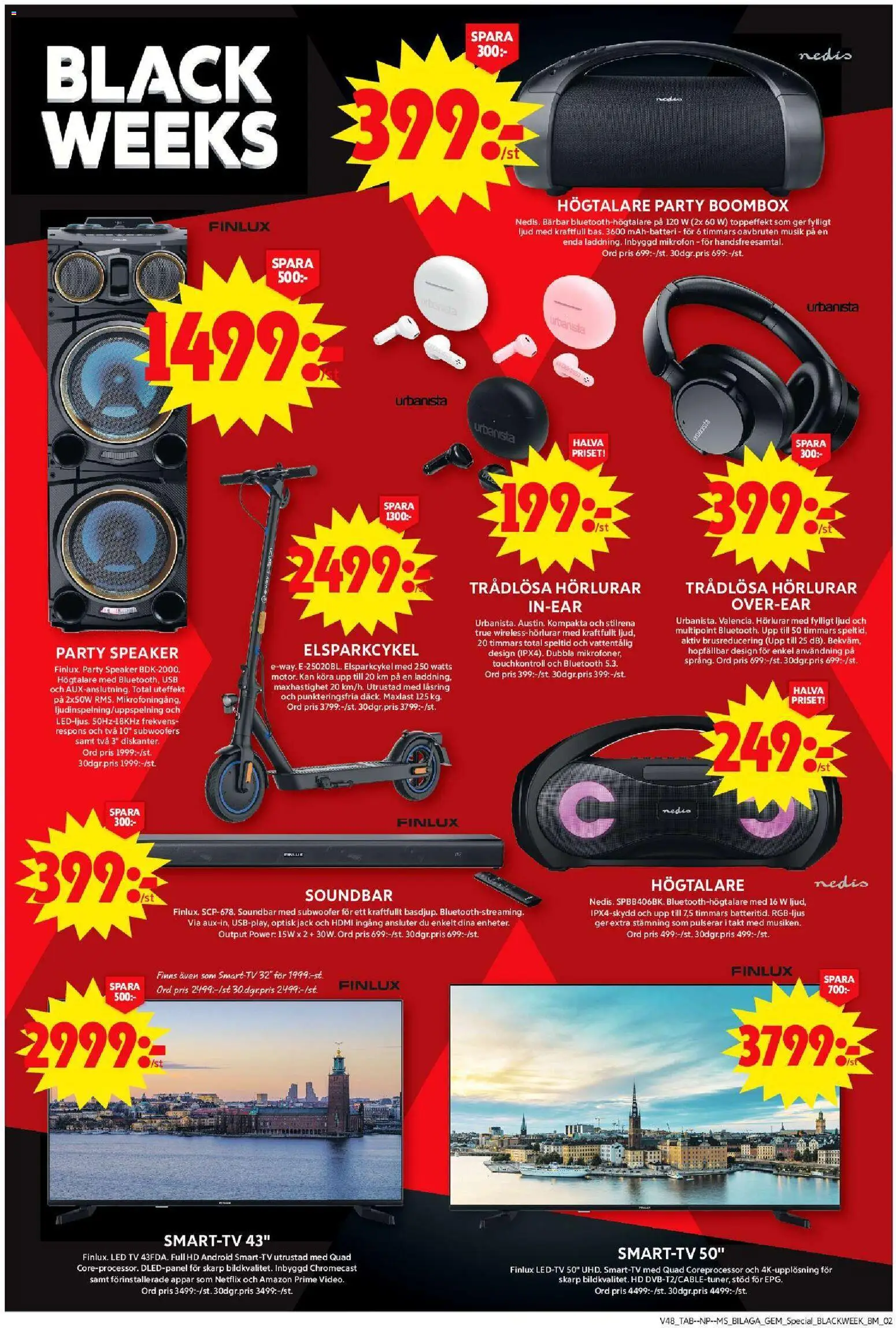 ICA Maxi reklamblad aktuell från 24.11.2025 | Sida: 20 | Produkter: Trådlösa hörlurar, Bluetooth-högtalare, Högtalare, Led tv