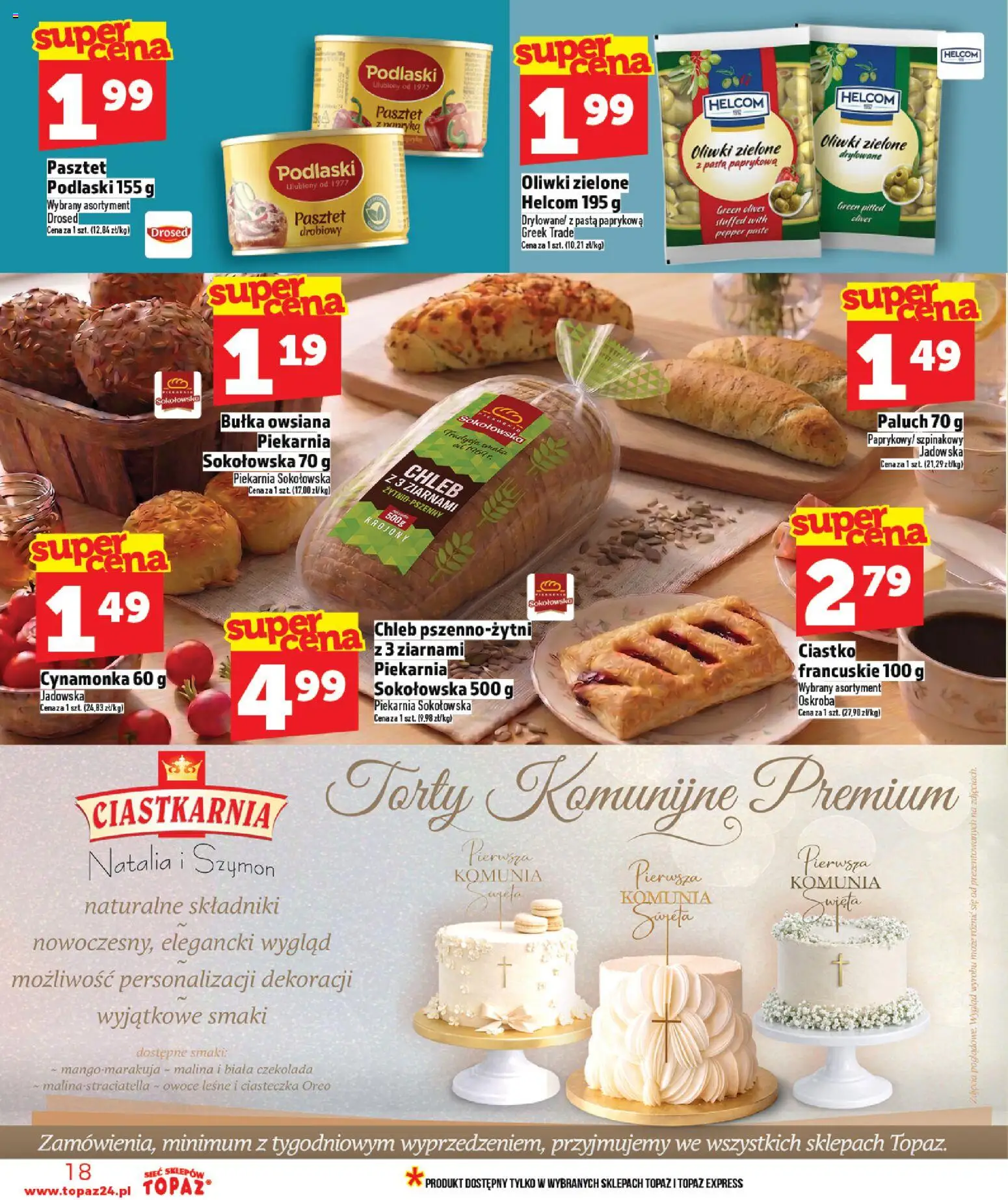 Topaz gazetka - Ceny małe na stałe od 23.04.2026 | Strona: 18 | Produkty: Piekarnia, Owsiana, Chleb, Czekolada