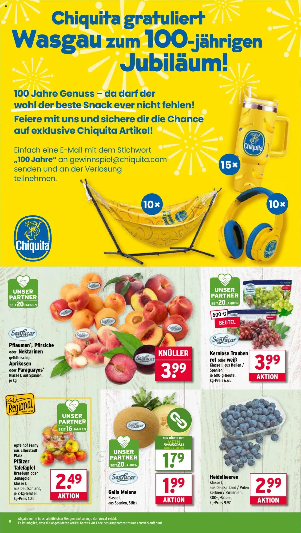 Wasgau Prospekt 	 - gültig ab dem 11.08.2025 | Seite: 8 | Produkte: Pflaumen, Trauben, Heidelbeeren, Melone