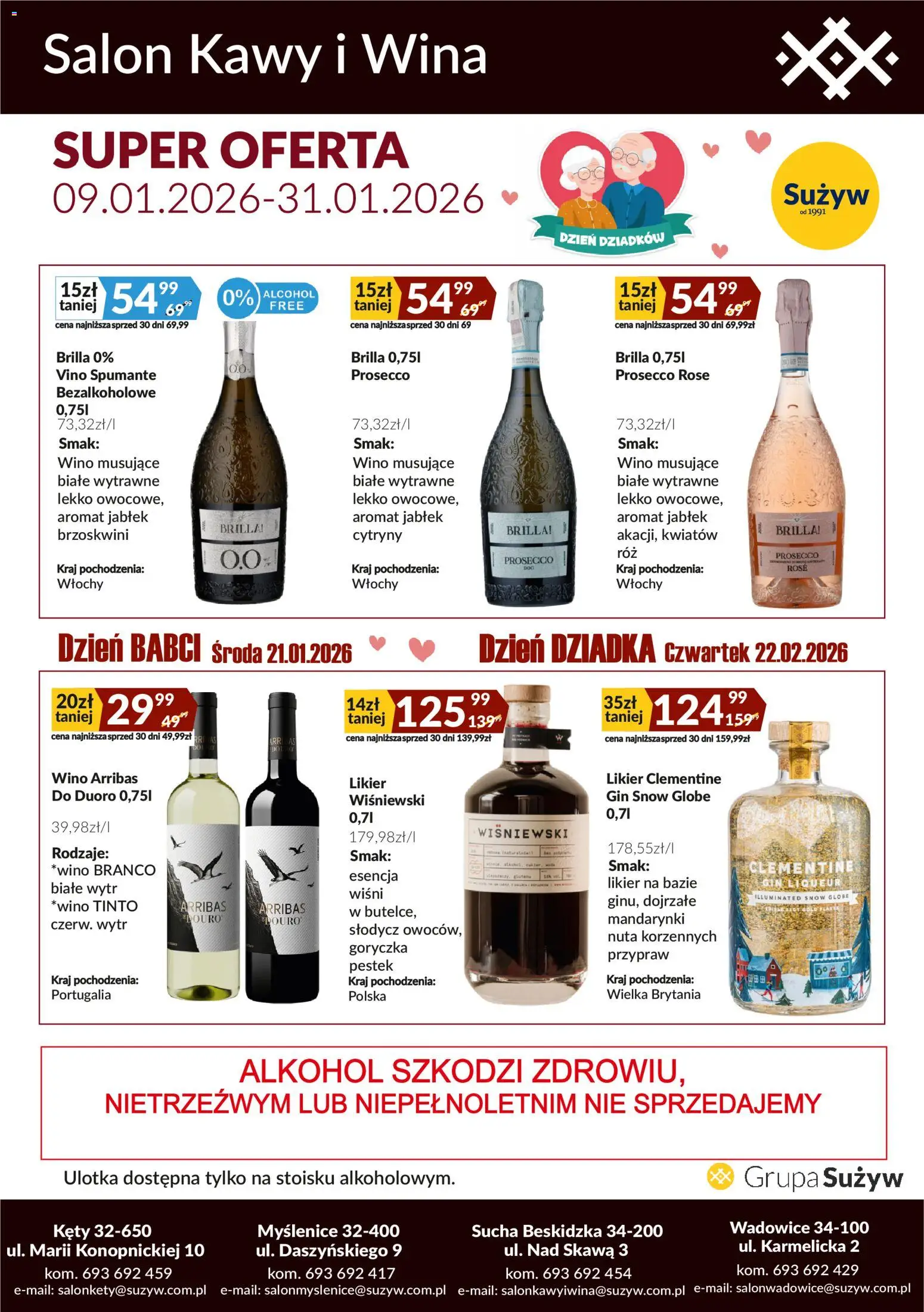 Sużyw Gazetka - Salon kawy i wina od 09.01.2026 | Strona: 1 | Produkty: Gin, Mandarynki, Alkohol, Prosecco