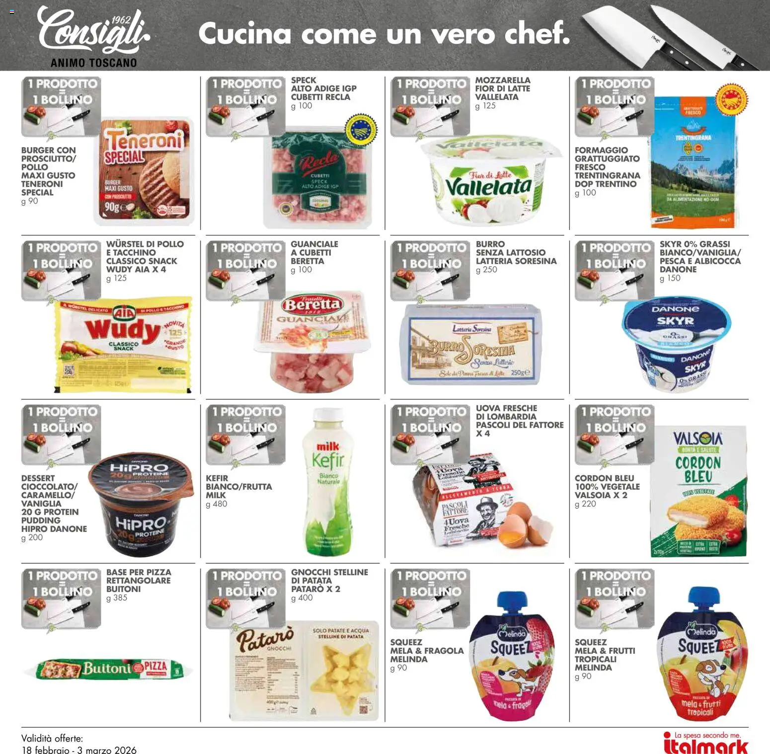 Volantino Italmark del 18.02.2026 | Pagina: 25 | Prodotti: Uova, Acqua, Mozzarella, Wurstel