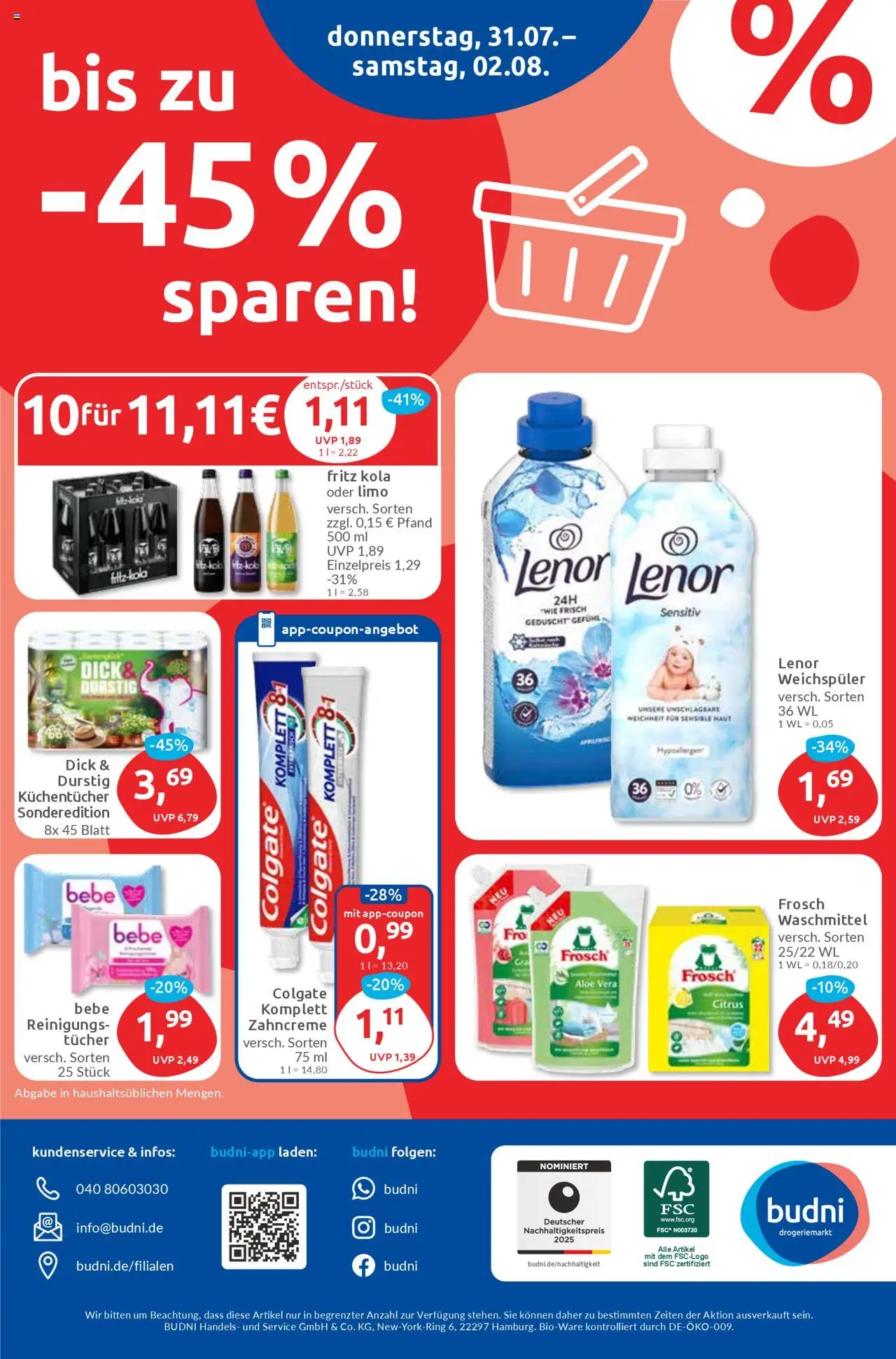 Budni Prospekt 	 - gültig ab dem 28.07.2025 | Seite: 8 | Produkte: Lenor, Fritz kola, Weichspüler, Waschmittel
