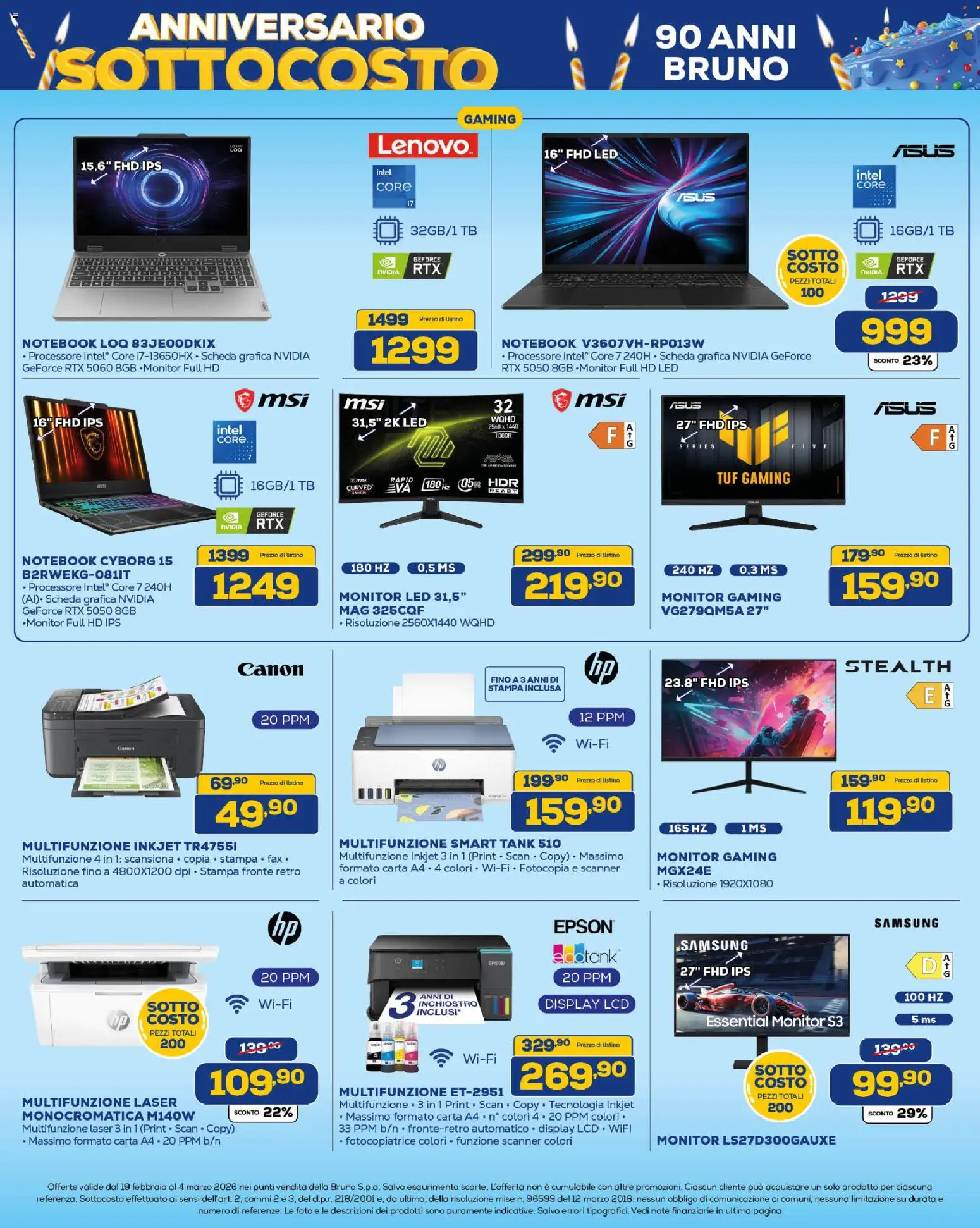 Volantino Euronics del 19.02.2026 | Pagina: 9 | Prodotti: Monitor, Notebook, Stampa, Samsung
