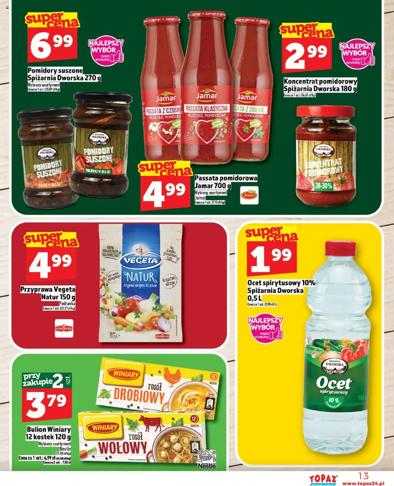 Topaz Gazetka - Express od 21.08.2025 | Strona: 13 | Produkty: Przecier pomidorowy, Koncentrat pomidorowy, Suszone pomidory, Sól