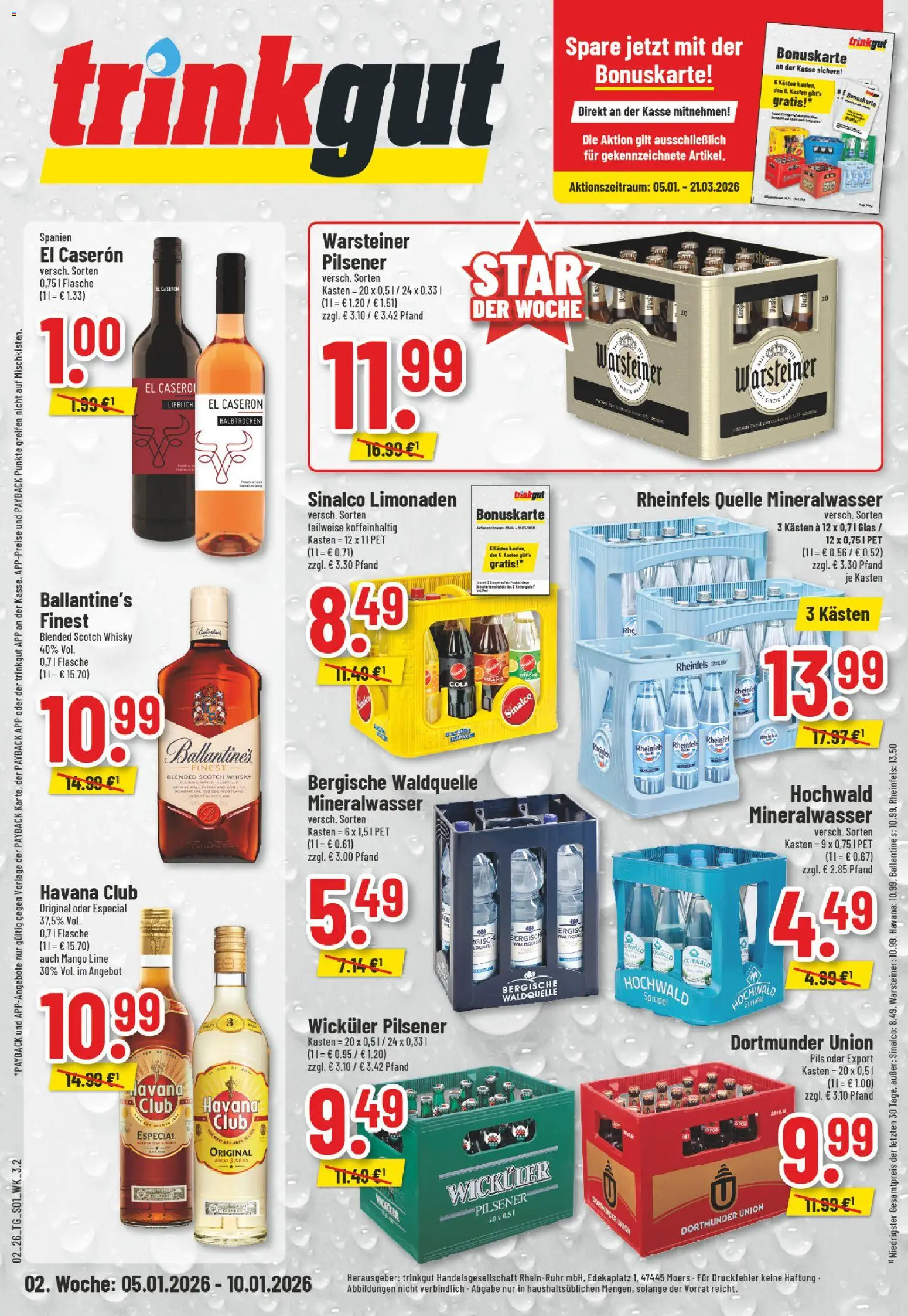 Trinkgut Prospekt – gültig ab 05.01.2026 | Seite: 1 | Produkte: Sinalco, Pils, Warsteiner, Mango