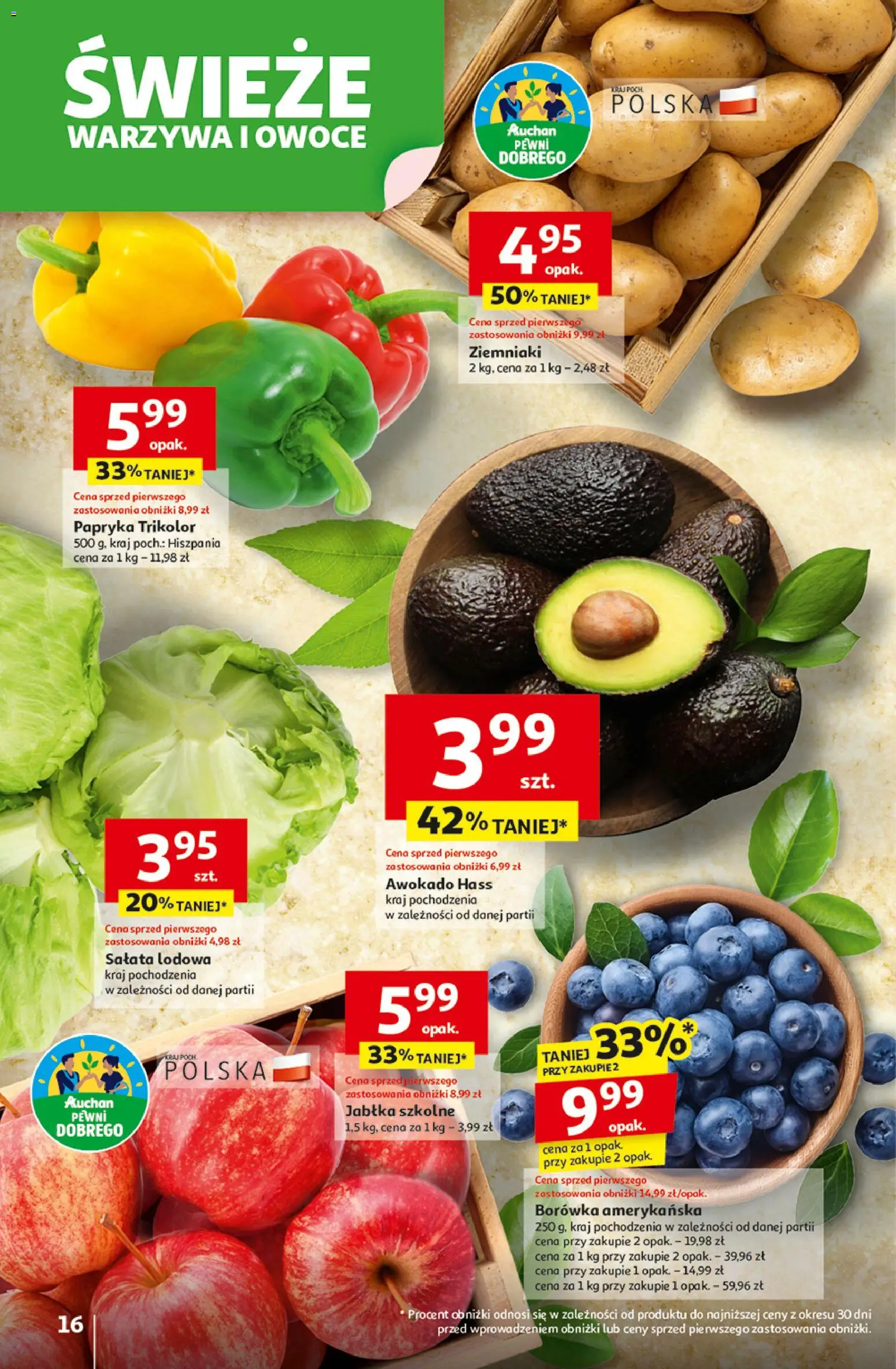 Auchan Gazetka - Pewność niskich cen Hipermarket od 30.10.2025 | Strona: 16 | Produkty: Papryka, Jabłka, Awokado, Warzywa
