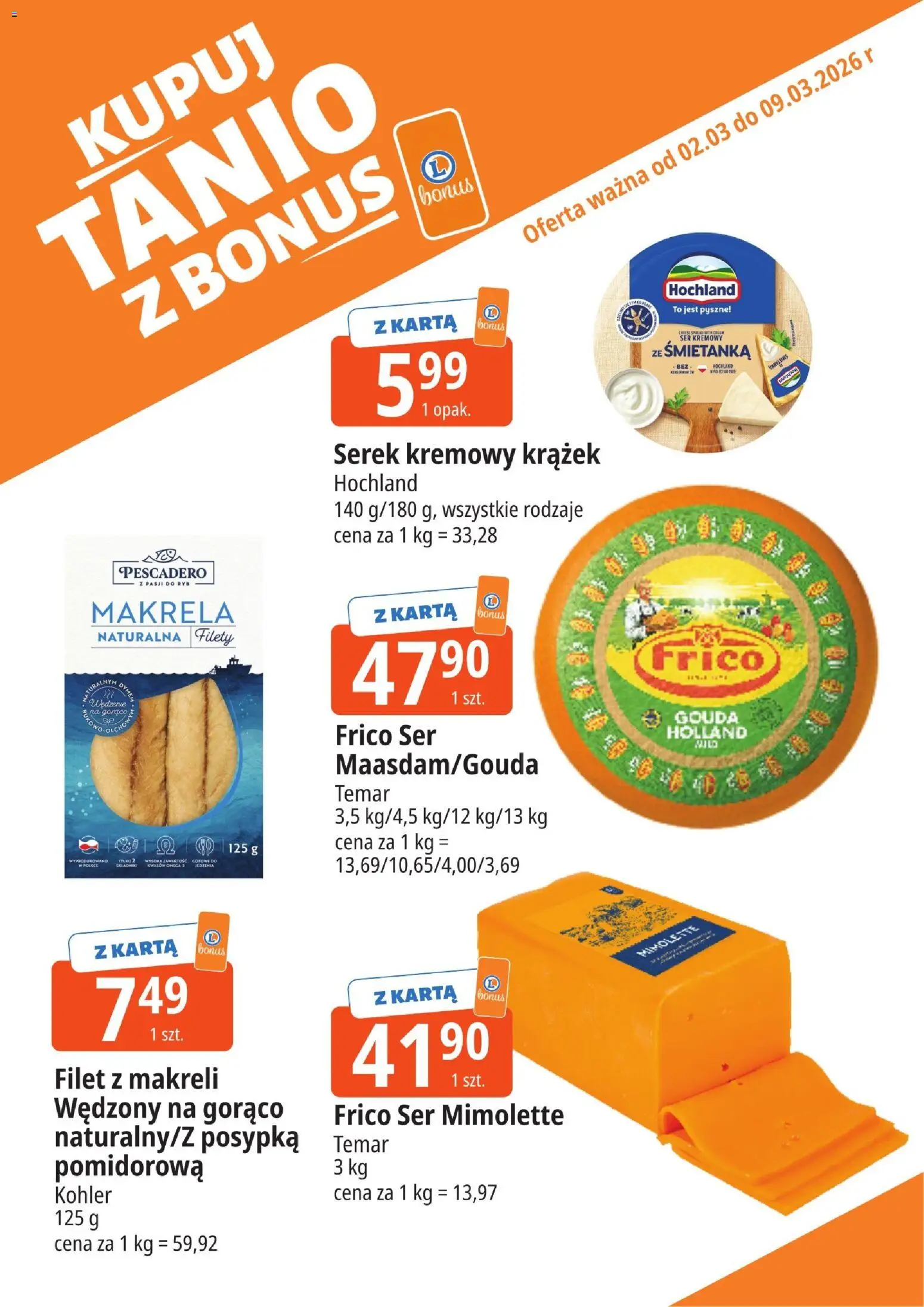 E.Leclerc gazetka - Kłodzko kupony dodatkowe od 02.03.2026 | Strona: 6 | Produkty: Karta, Ser mimolette, Makrela, Ser gouda