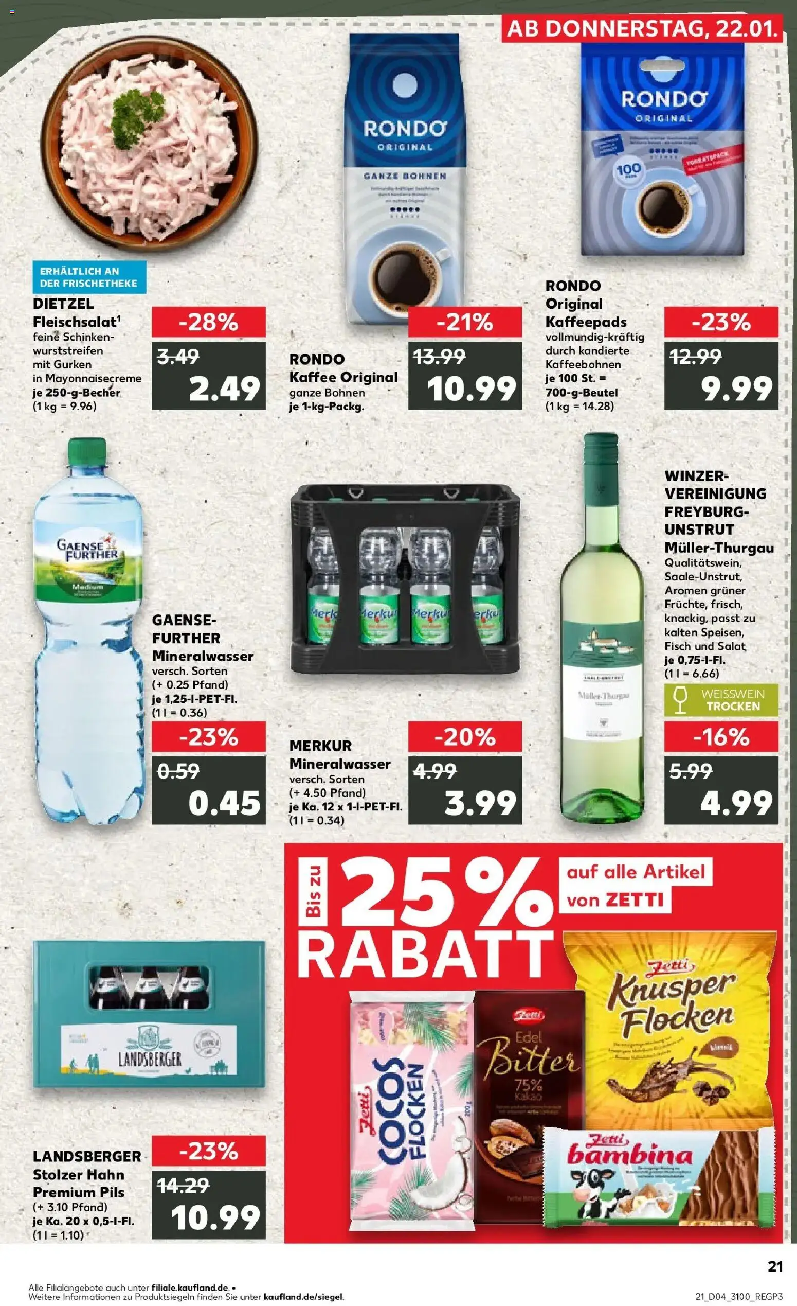 Kaufland prospekt Halle (Saale)	 – gültig ab 25.01.2026 | Seite: 21 | Produkte: Kaffee, Pils, Fisch, Salat