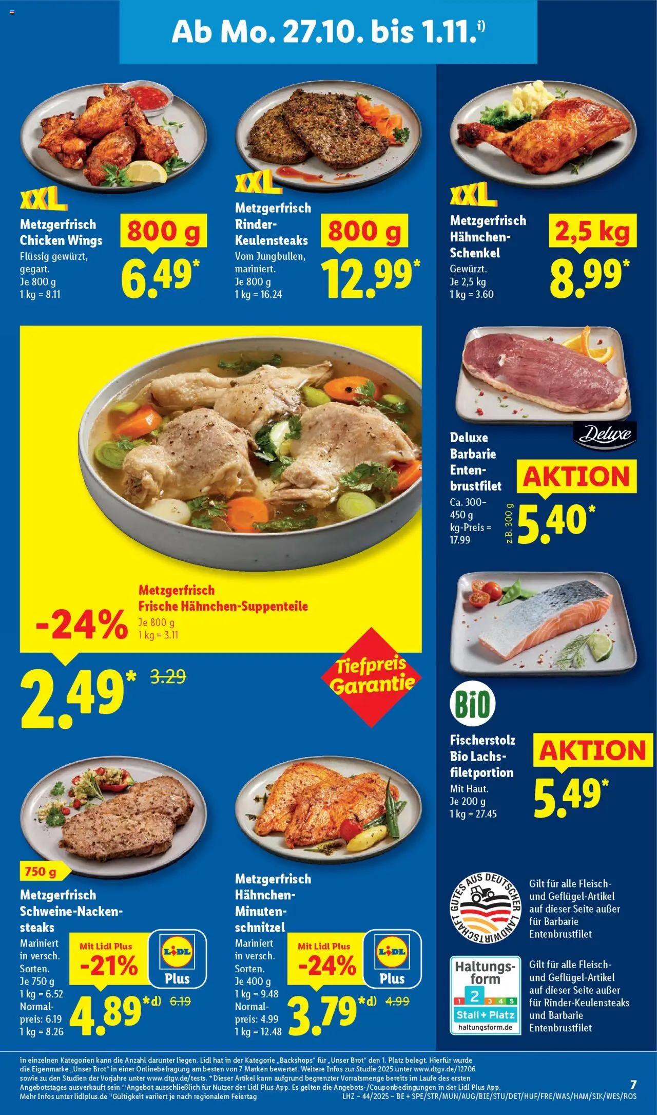Lidl Prospekt Prenzlau – gültig ab 27.10.2025 | Seite: 19 | Produkte: Hahnchen, Schweinenacken, Lachs, Fleisch