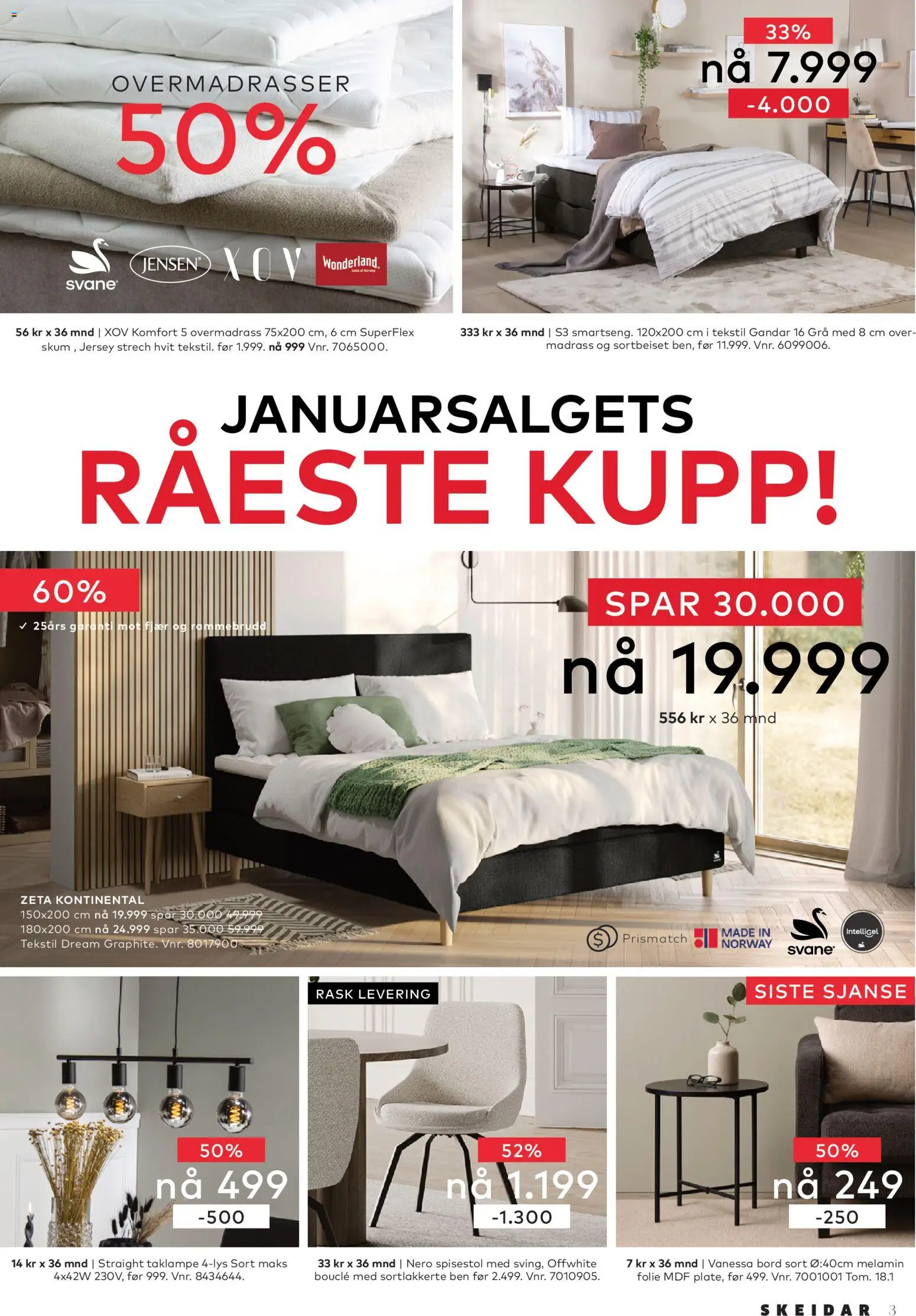 {H1} | Side: 3 | Produkter: Gown, Overmadrass, Spisestol, Bord