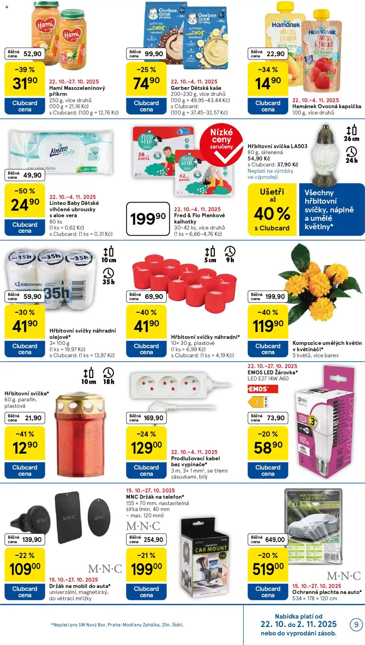 Tesco leták - Supermarket od 22.10.2025 | Strana: 9 | Produkty: Vlhčené ubrousky, Ubrousky, Příkrm, Plachta