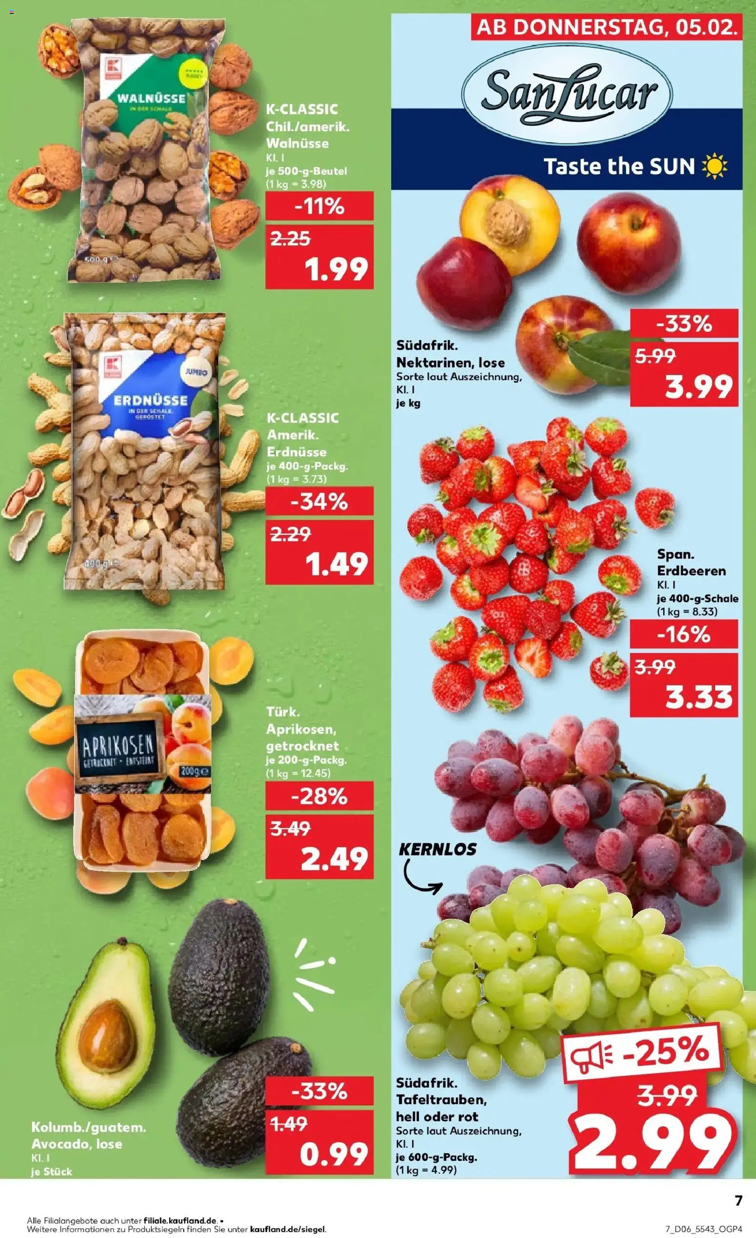 Kaufland prospekt Viersen	 – gültig ab 09.02.2026 | Seite: 7 | Produkte: Erdnüsse, Walnüsse, Avocado, Erdbeeren