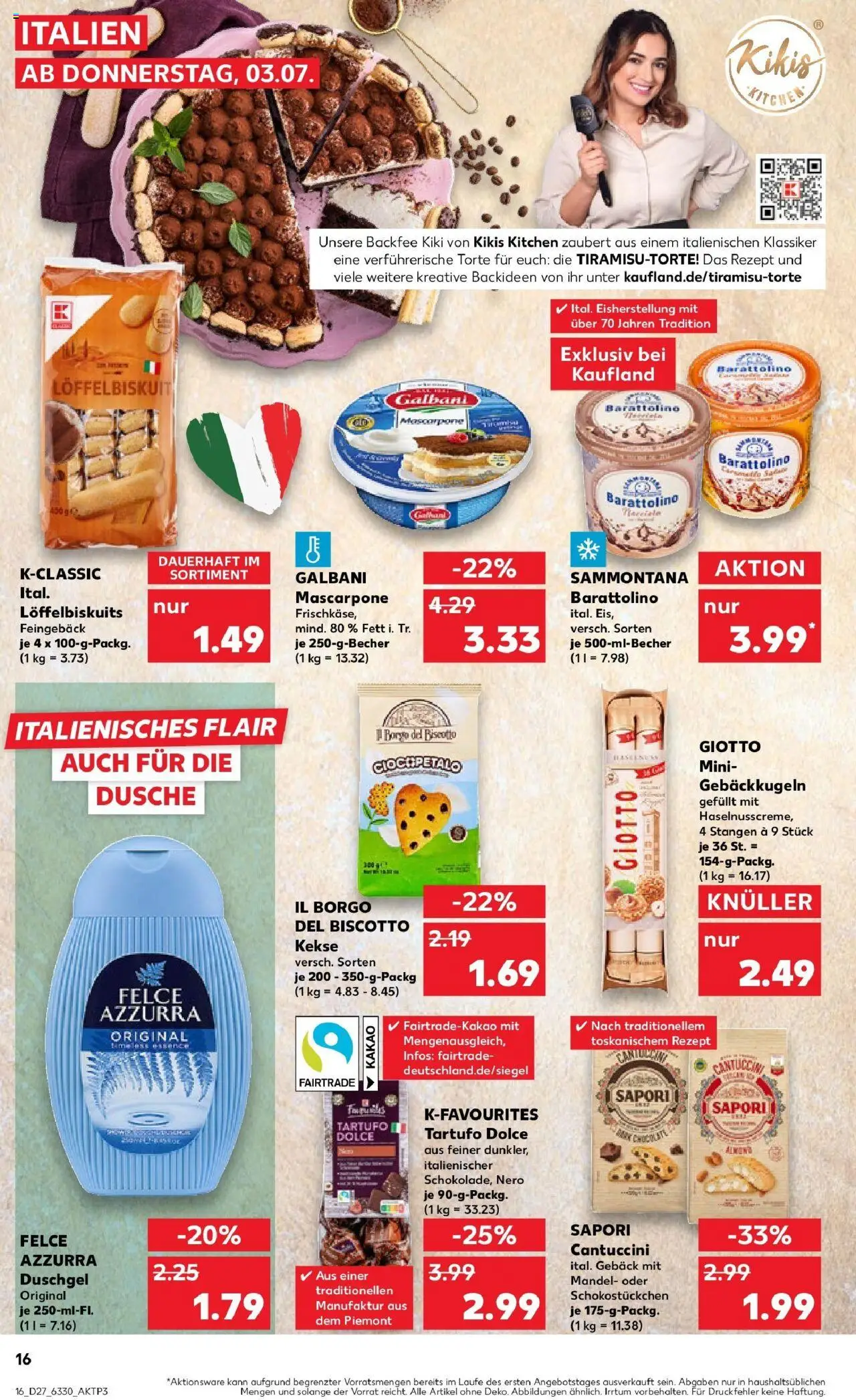 Kaufland prospekt Gütersloh	 - gültig ab dem 03.07.2025 | Seite: 16 | Produkte: Mascarpone, Dusche, Duschgel, Kekse