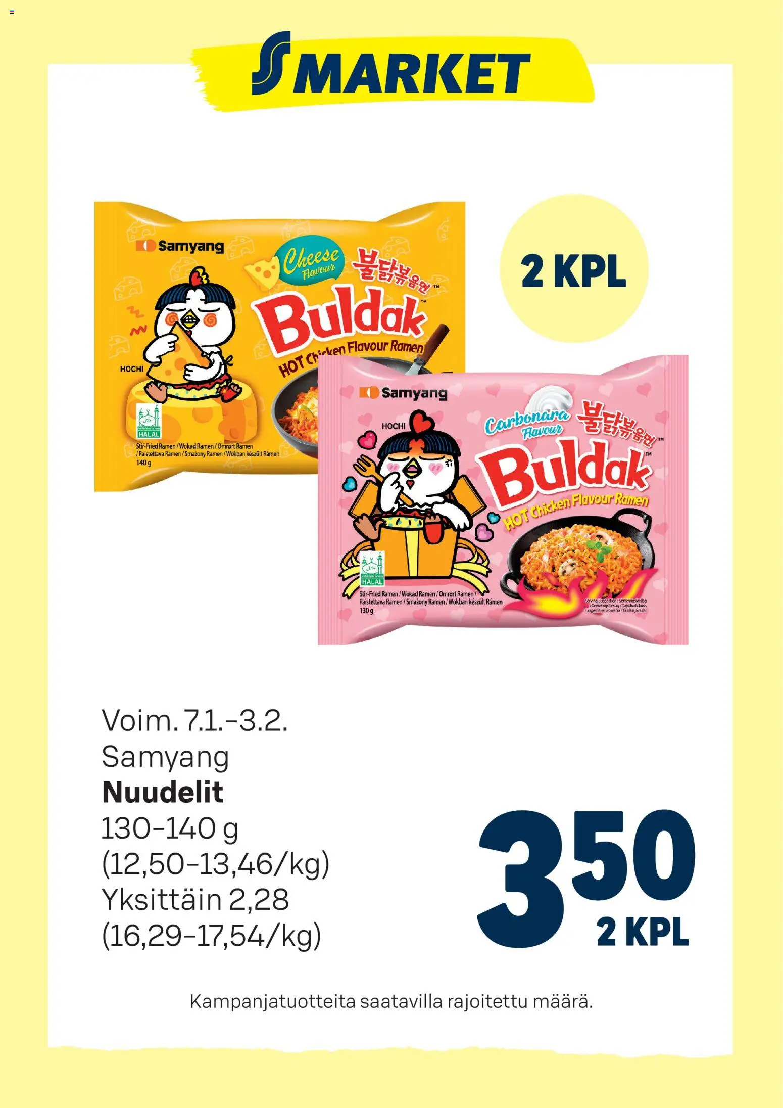 S-market tarjoukset Samyang Nuudelit – voimassa 07.01.2026 alkaen | Sivu: 1 | Tuotteet: Nuudelit