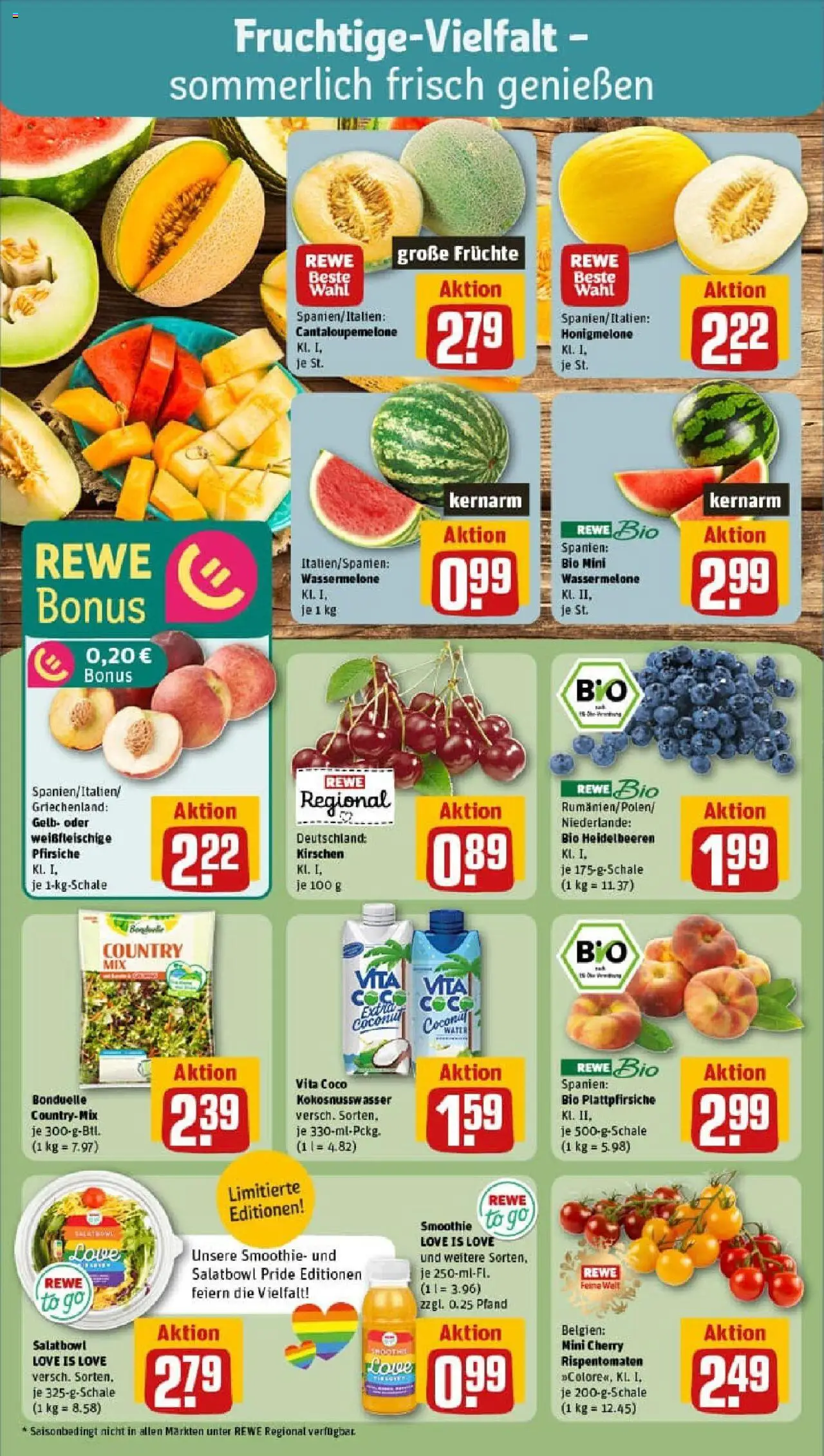 Rewe prospekt Duisburg / Rumeln	 - gültig ab dem 29.06.2025 | Seite: 4 | Produkte: Kirschen, Heidelbeeren, Honigmelone, Wassermelone