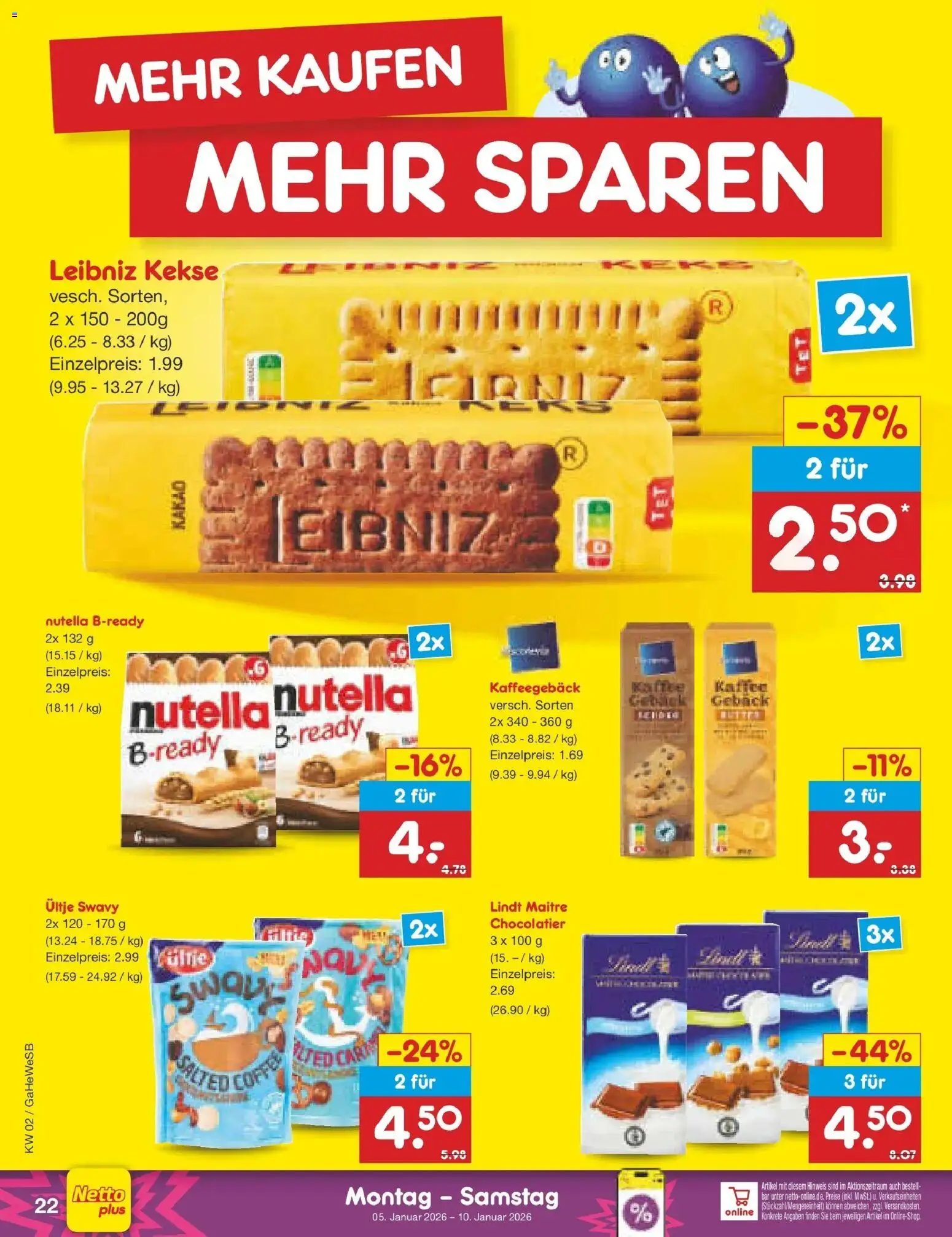 Netto Marken-Discount - Netto: Wochenangebote – gültig ab 05.01.2026 | Seite: 22 | Produkte: Kaffee, Nutella, Lindt, Kekse