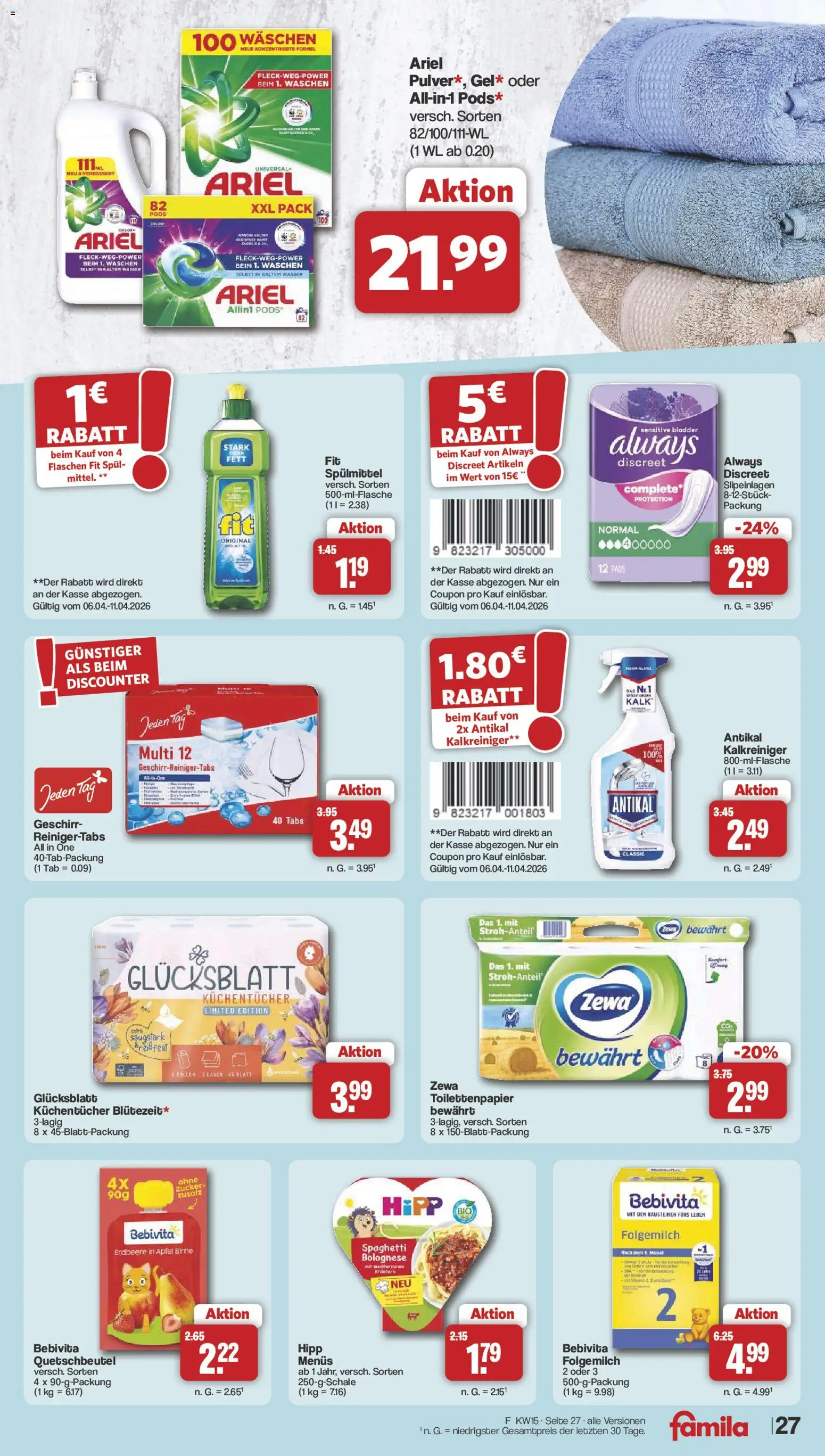 Famila Nordwest Prospekt 	 – gültig ab 07.04.2026 | Seite: 29 | Produkte: Ariel, Äpfel, Zucker, Toilettenpapier