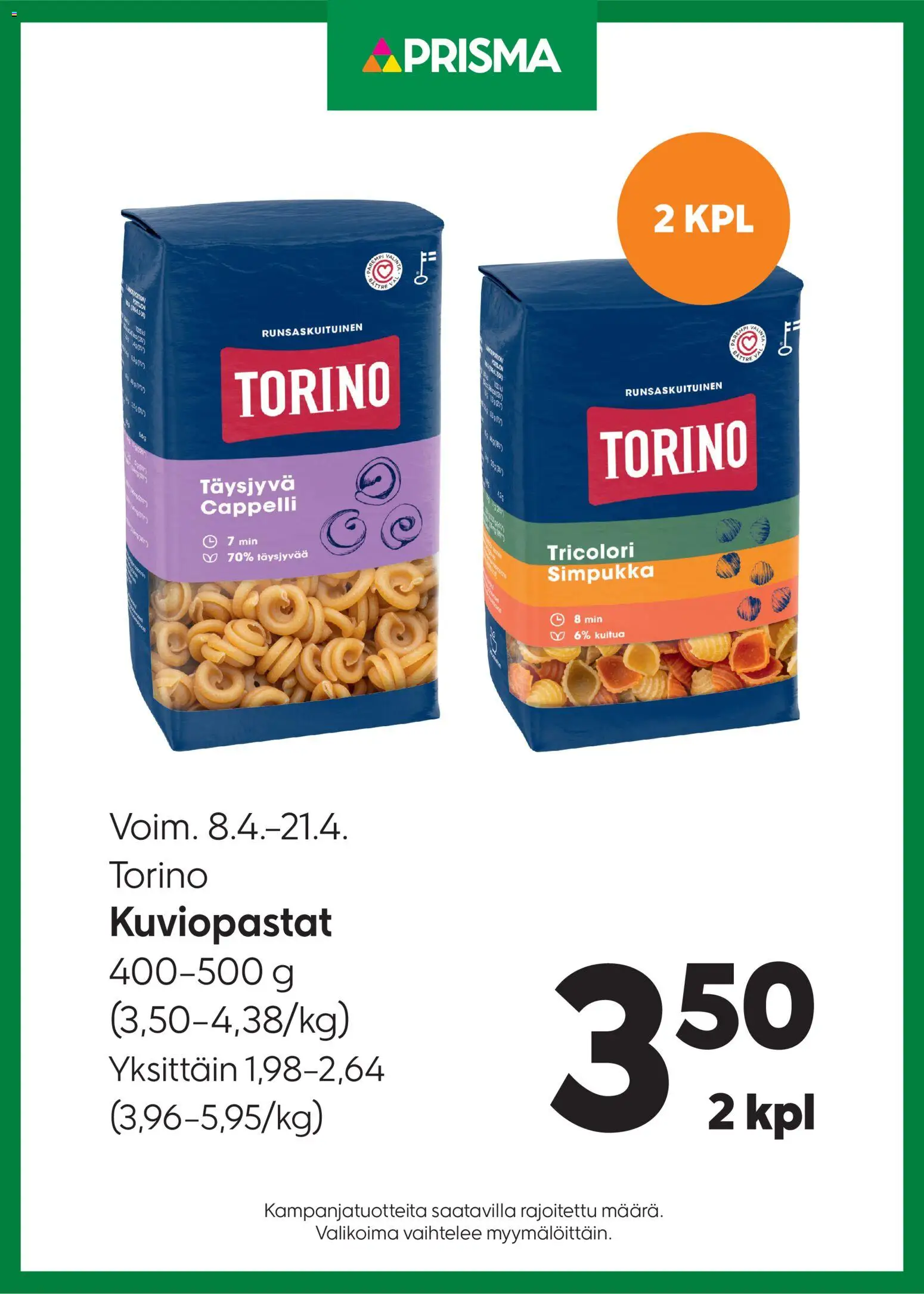 Prisma tarjoukset Torino – voimassa 08.04.2026 alkaen | Sivu: 1 | Tuotteet: Pasta