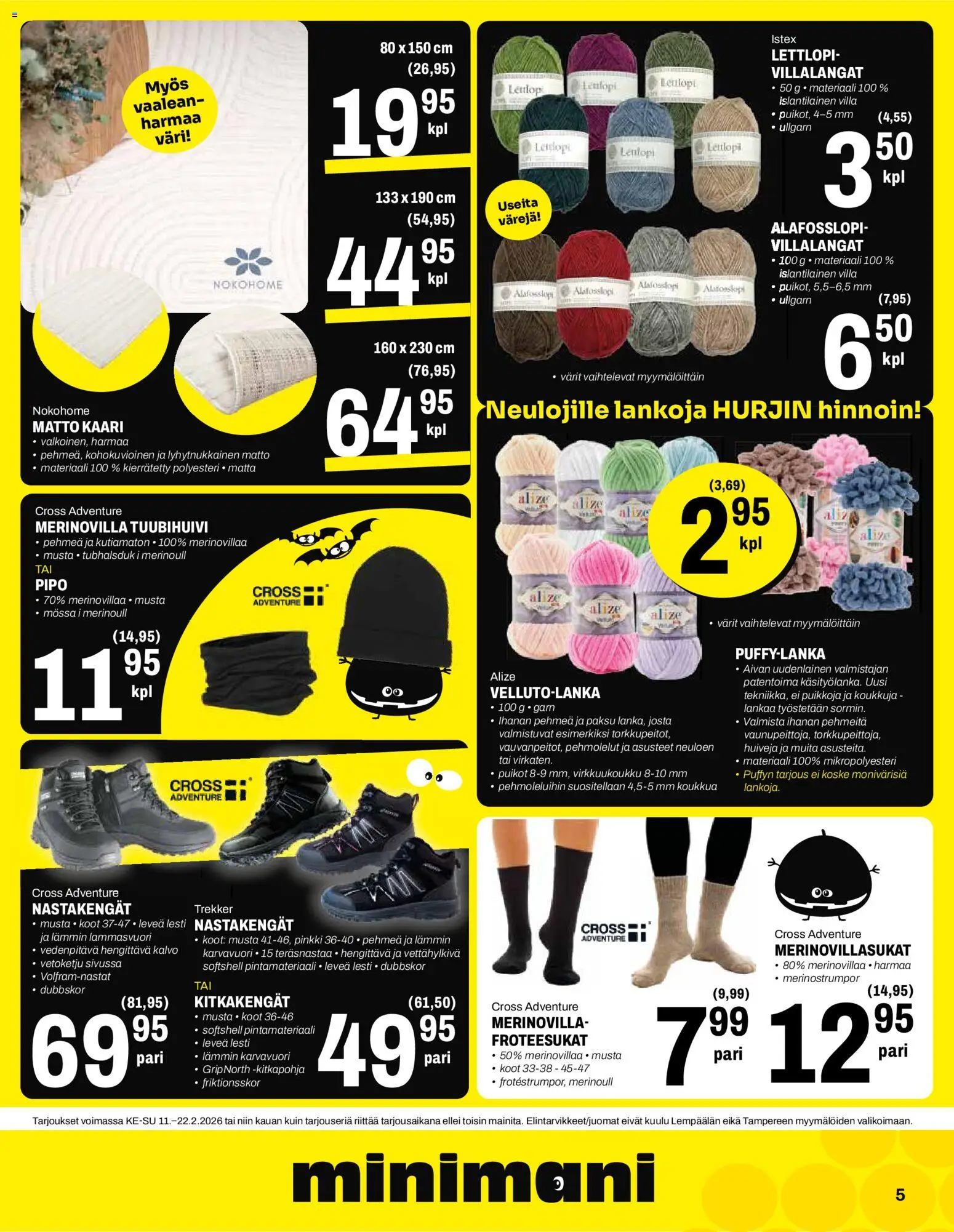 Minimani tarjoukset – voimassa 11.02.2026 alkaen | Sivu: 5 | Tuotteet: Matto, Pehmolelut, Pipo