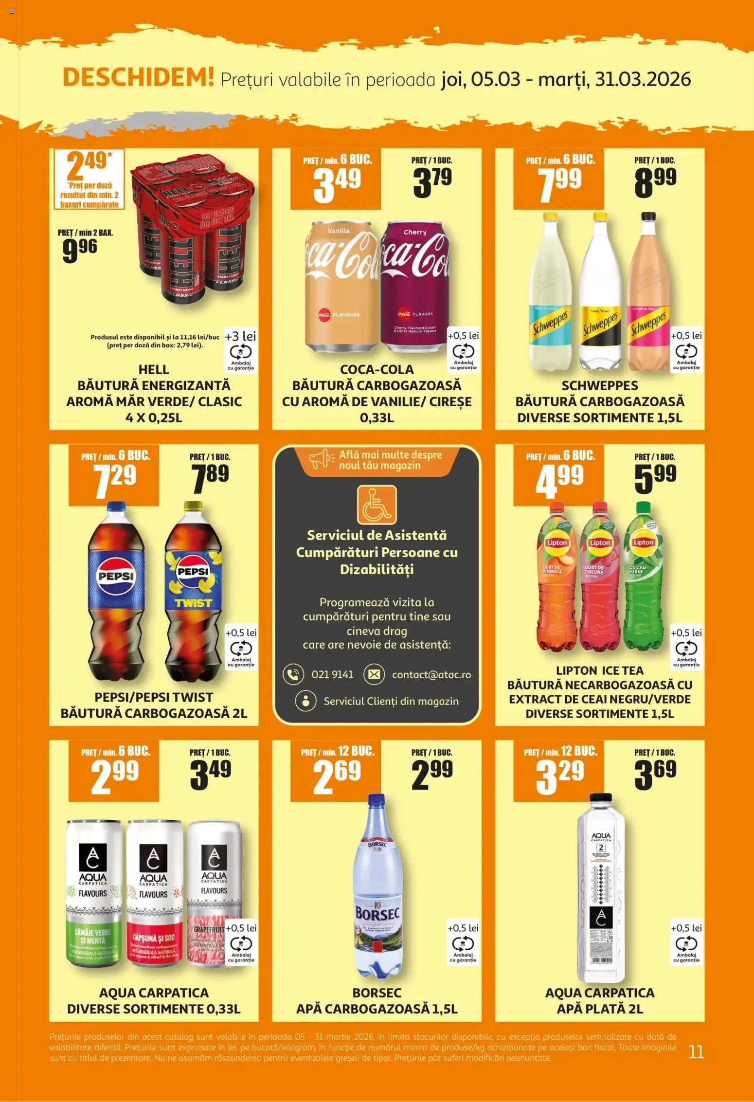 Noul catalog ATAC – valabil de la 05.03.2026 | Pagină: 11 | Produse: Zmeură, Yazı tahtası kalemi, Ice tea, Apă