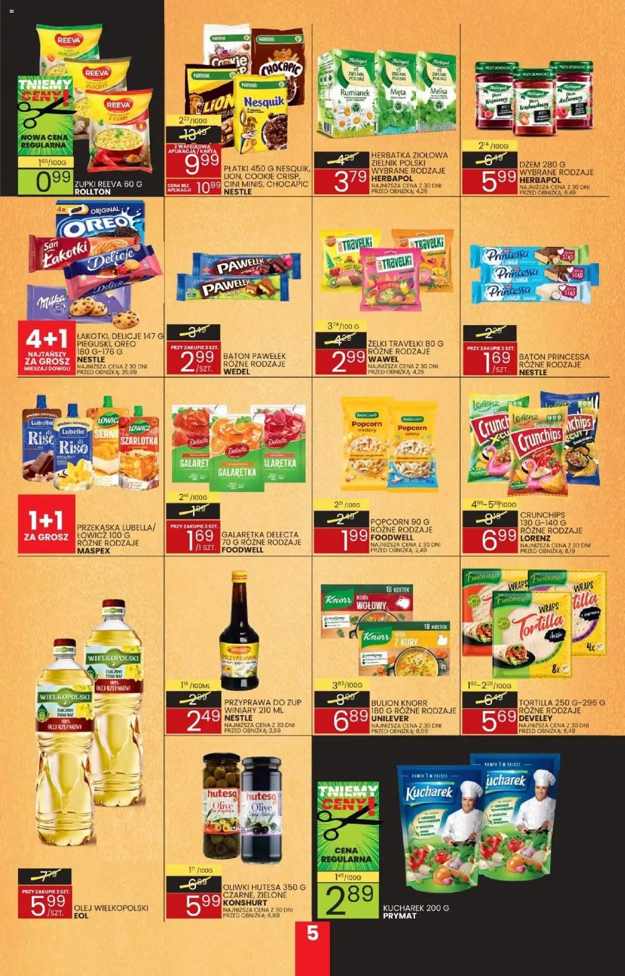 Wafelek Gazetka od 04.08.2025 | Strona: 5 | Produkty: Olej wielkopolski, Mięta, Baton, Żelki