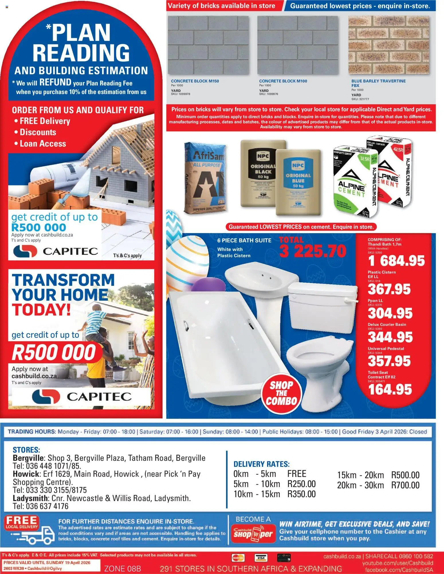 New Cashbuild catalogue – valid from 23.03.2026 | Page: 4 | Products: Dates, Toilet, Basin, Toilet seat