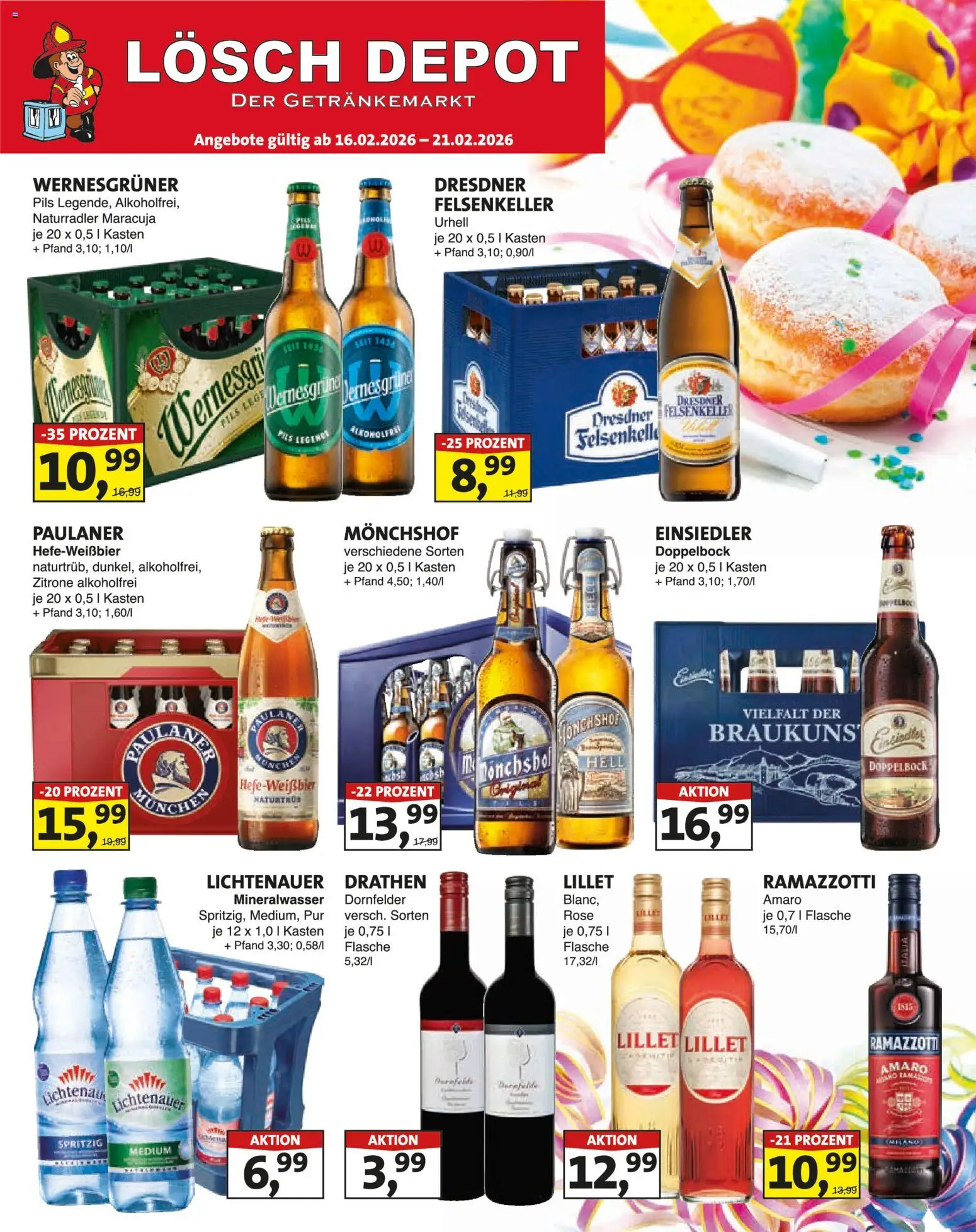 Lösch Depot Prospekt – gültig ab 16.02.2026 | Seite: 1 | Produkte: Pils, Wernesgruner, Lillet, Paulaner