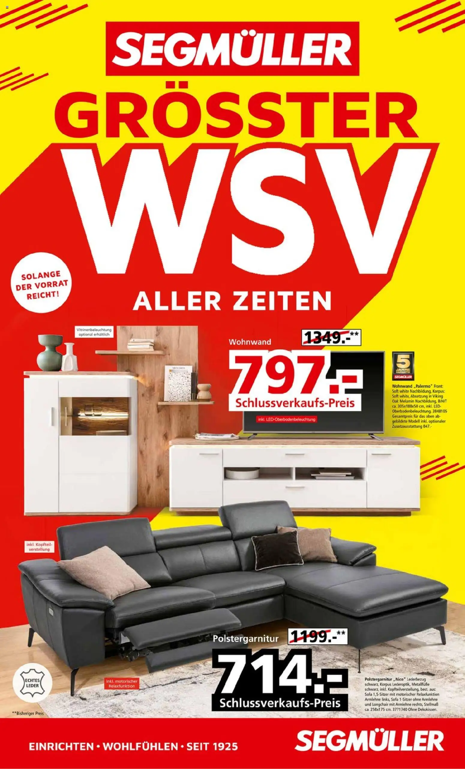 Segmüller Grösster WSW Aller Zeiten – gültig ab 10.01.2026 | Seite: 1 | Produkte: Wohnwand, Sofa