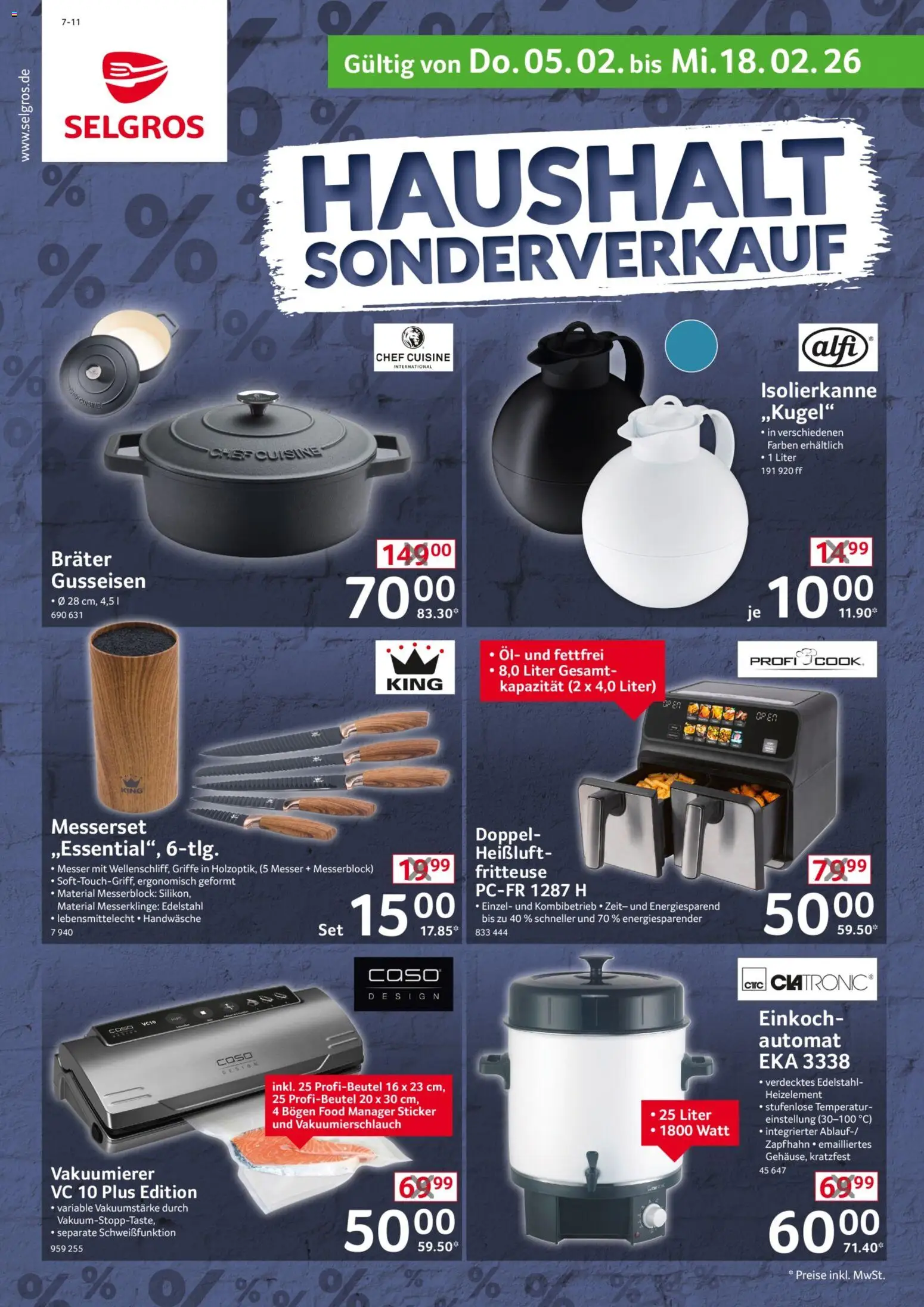 Selgros Haushaltsonderverkauf – gültig ab 05.02.2026 | Seite: 1 | Produkte: Öl, Vakuumierer, Fritteuse