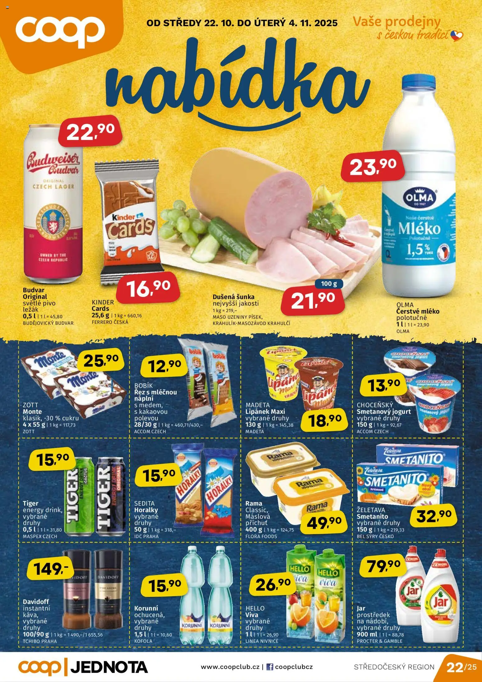 Coop leták - Středočeský region od 22.10.2025 | Strana: 1 | Produkty: Lipánek, Mléko polotučné, Sýry, Flora